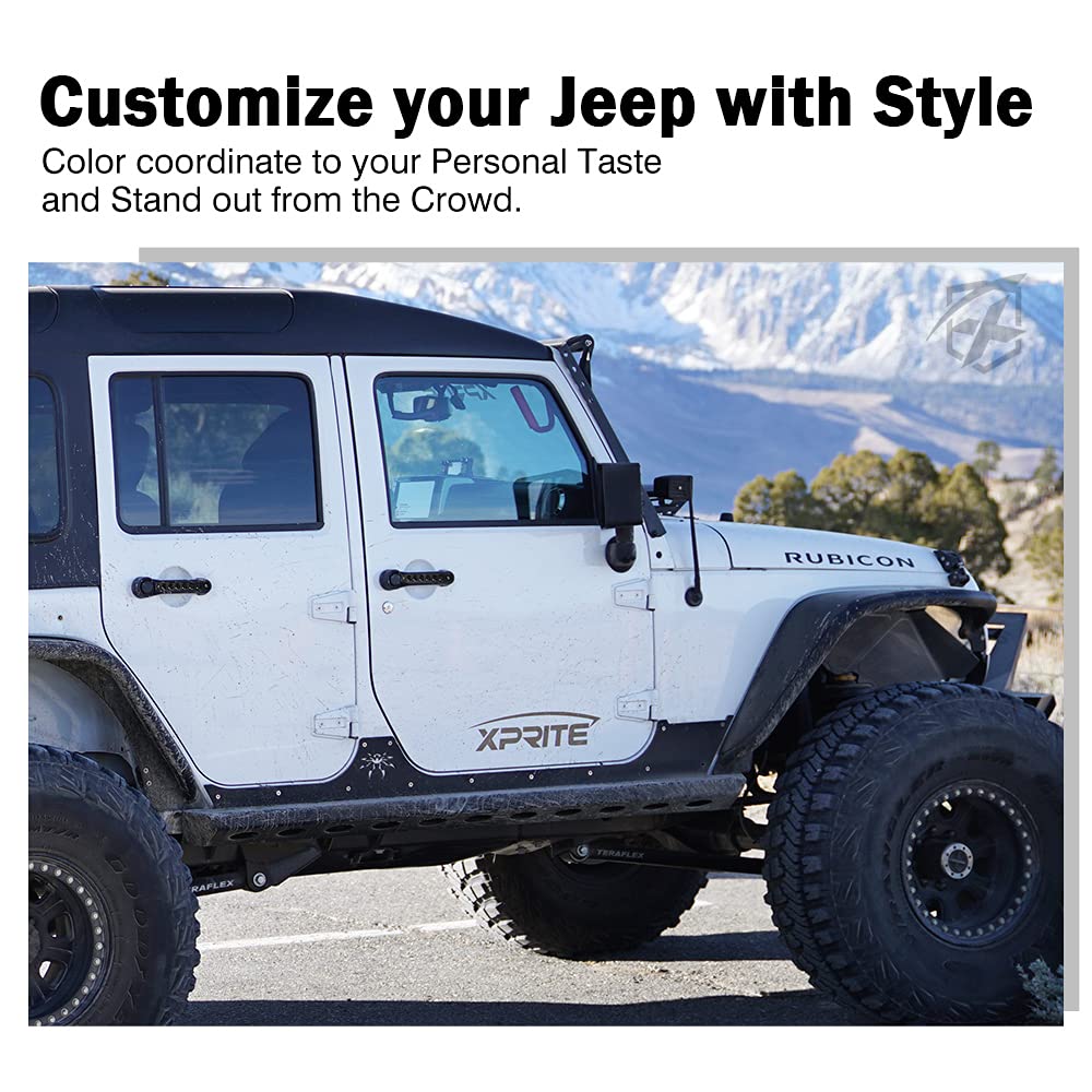 Xprite 3Pcs Brushed Aluminum Side Door Handle Inserts & Cover Trim For 2007-2018 Jeep Wrangler Jk Jku Sahara Rubicon 2 Door - Du