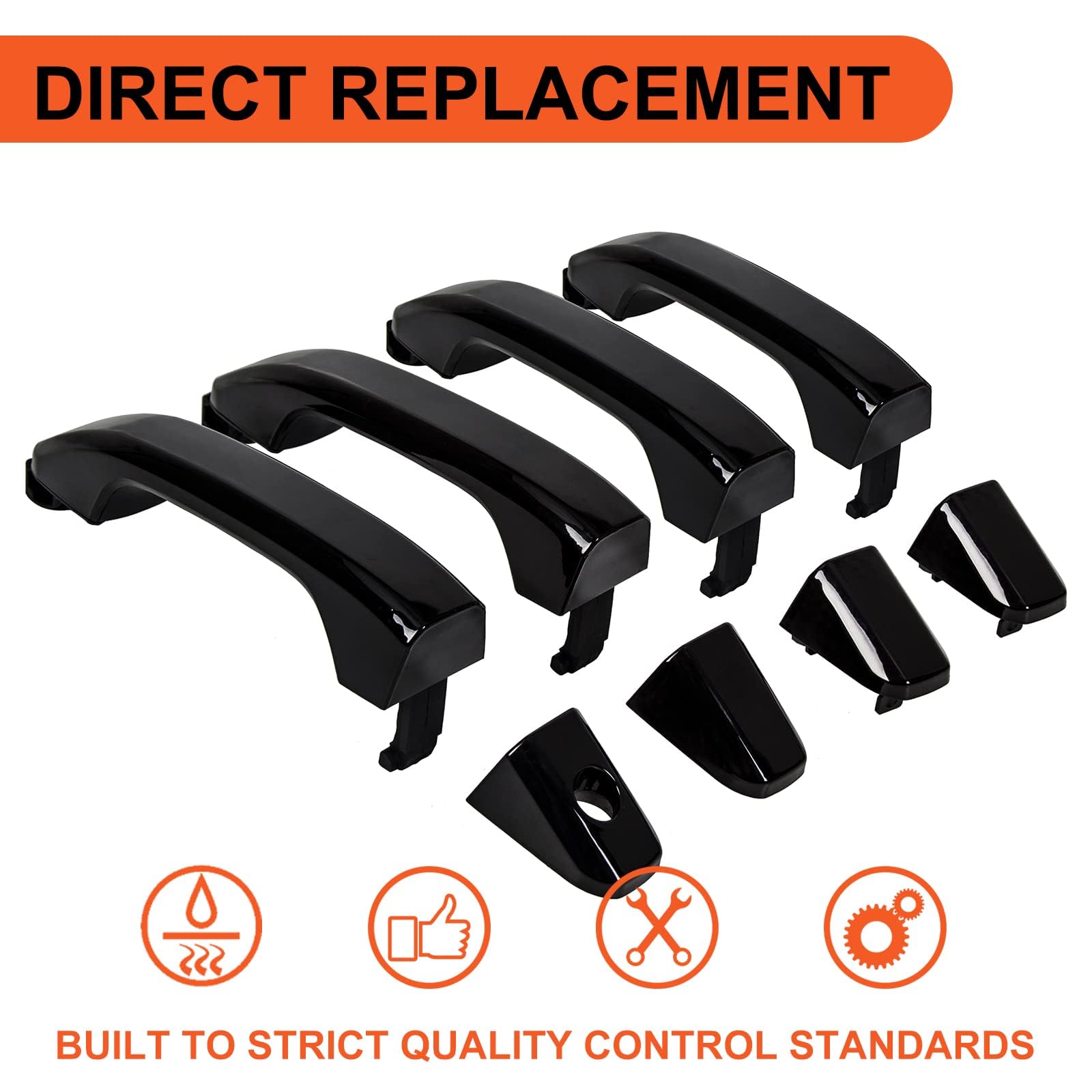 ECOTRIC 4Pcs Exterior Door Handles Replacement Compatible with 2014-2019 Chevy Silverado GMC Sierra Replacement for 22923605 23236150 22929464 22923599 84713668 22929412 Black