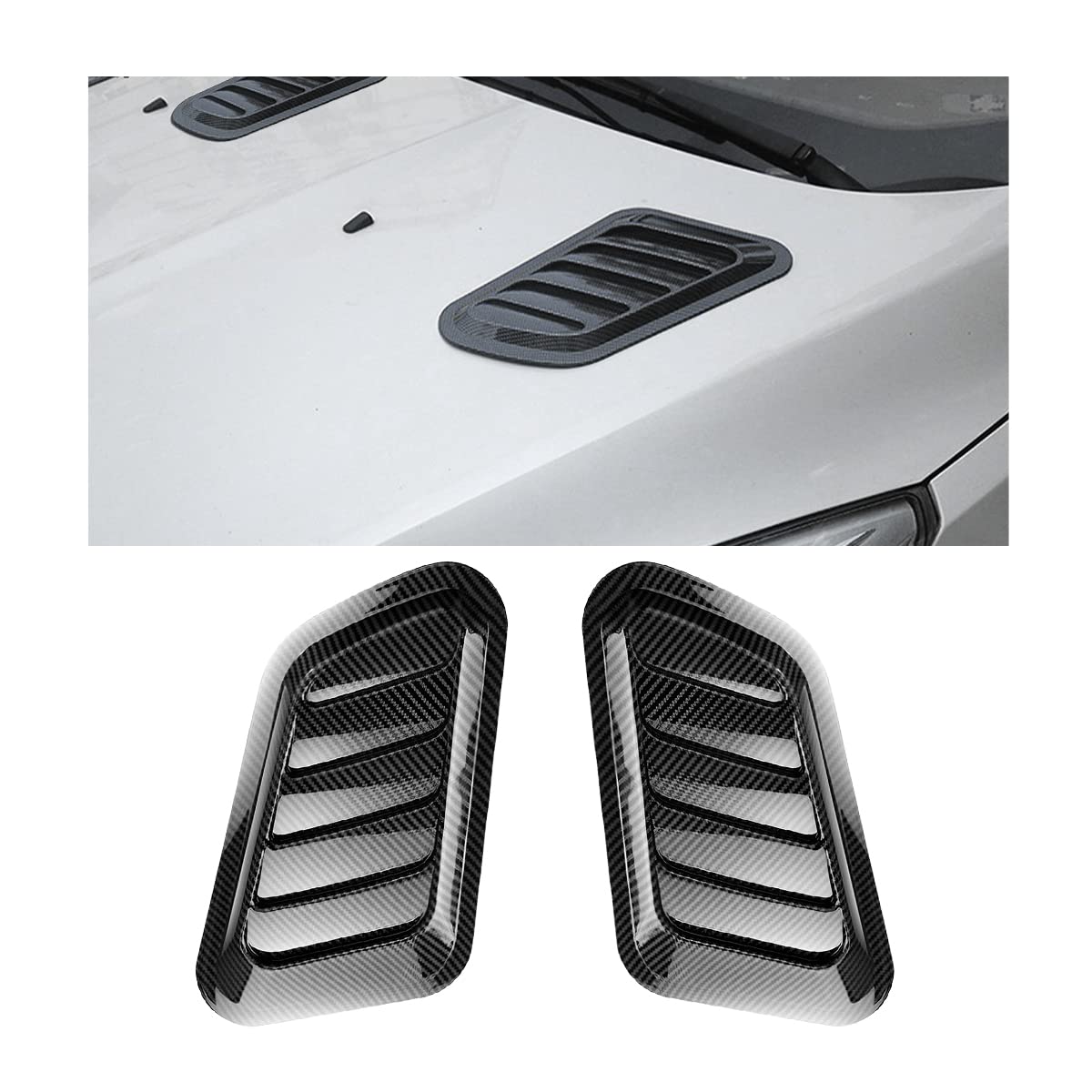 Blilo Car Hood Vents, 2Pcs Universal Hood Air Vents For Car Hood Scoop, Bonnet Vent Hood Air Intake Trim Cover (Carbon Fiber)