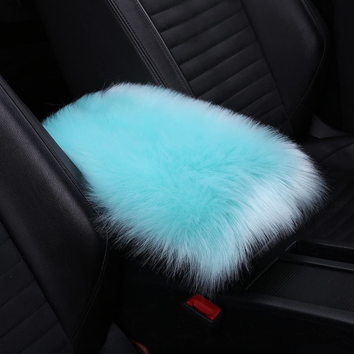 8Sanlione Center Console Cushion Pad/Cover, 11.4'X7.4' Furry Armrest Cover For Cars, Vehicles, Suvs, Premium Sheepskin Wool, Car Interior Accessories For Women(Blue)