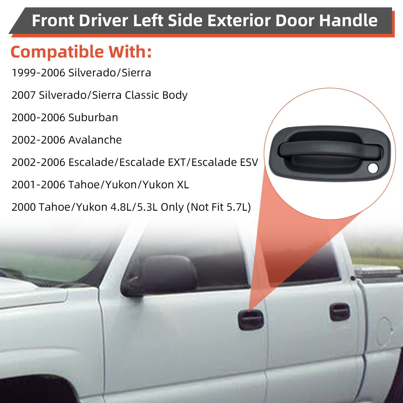 Deal Auto Electric Parts 1Pc Front Driver Left Side Textured Black Exterior Door Handle W/Key Hole Compatible With 99-06 Silverado/Sierra 00-06 Suburban/Tahoe/Yukon/Xl 02-06 Avalanche/Escalade/Esv/Ext