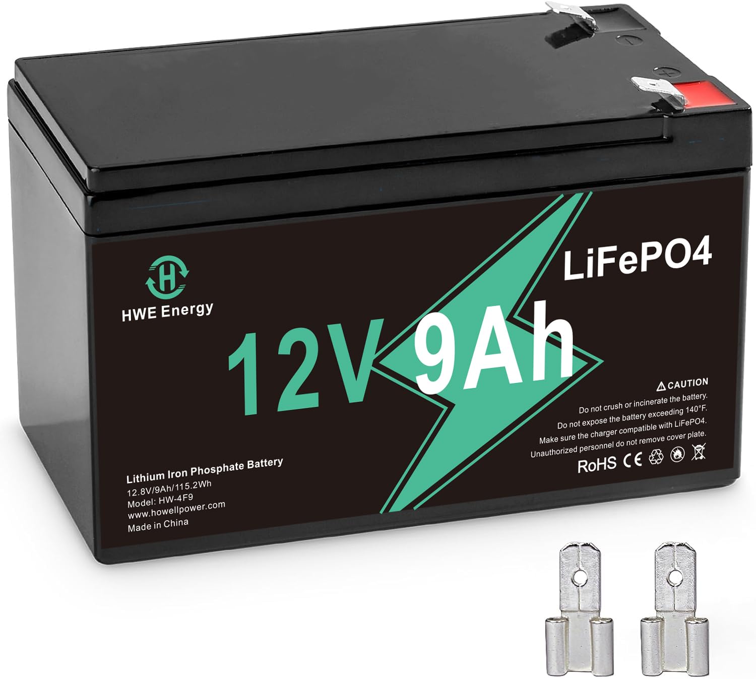 Hwe Energy 12V 9Ah Lithium Battery, Deep Cycles Rechargeable Lifepo4 Battery With 4000+ Cycles And Smart 15A Bms For Small Ups,