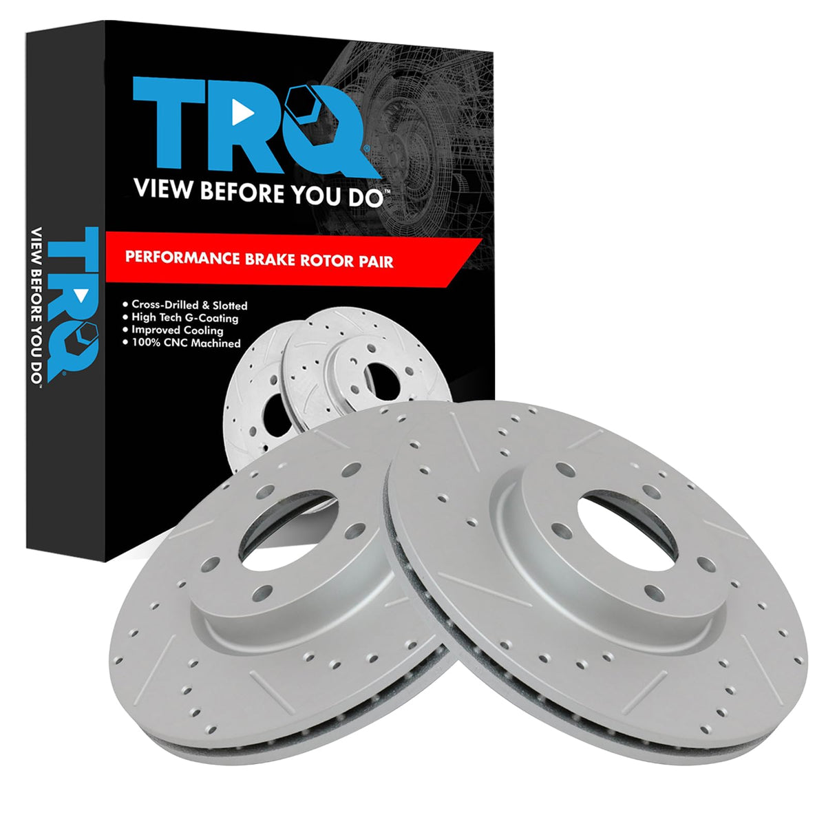 Trq Front Performance Brake Rotors Set Premium G-Coated Cross Drilled & Slotted Compatible With 2004-2013 Mazda 3 2006-2015 5
