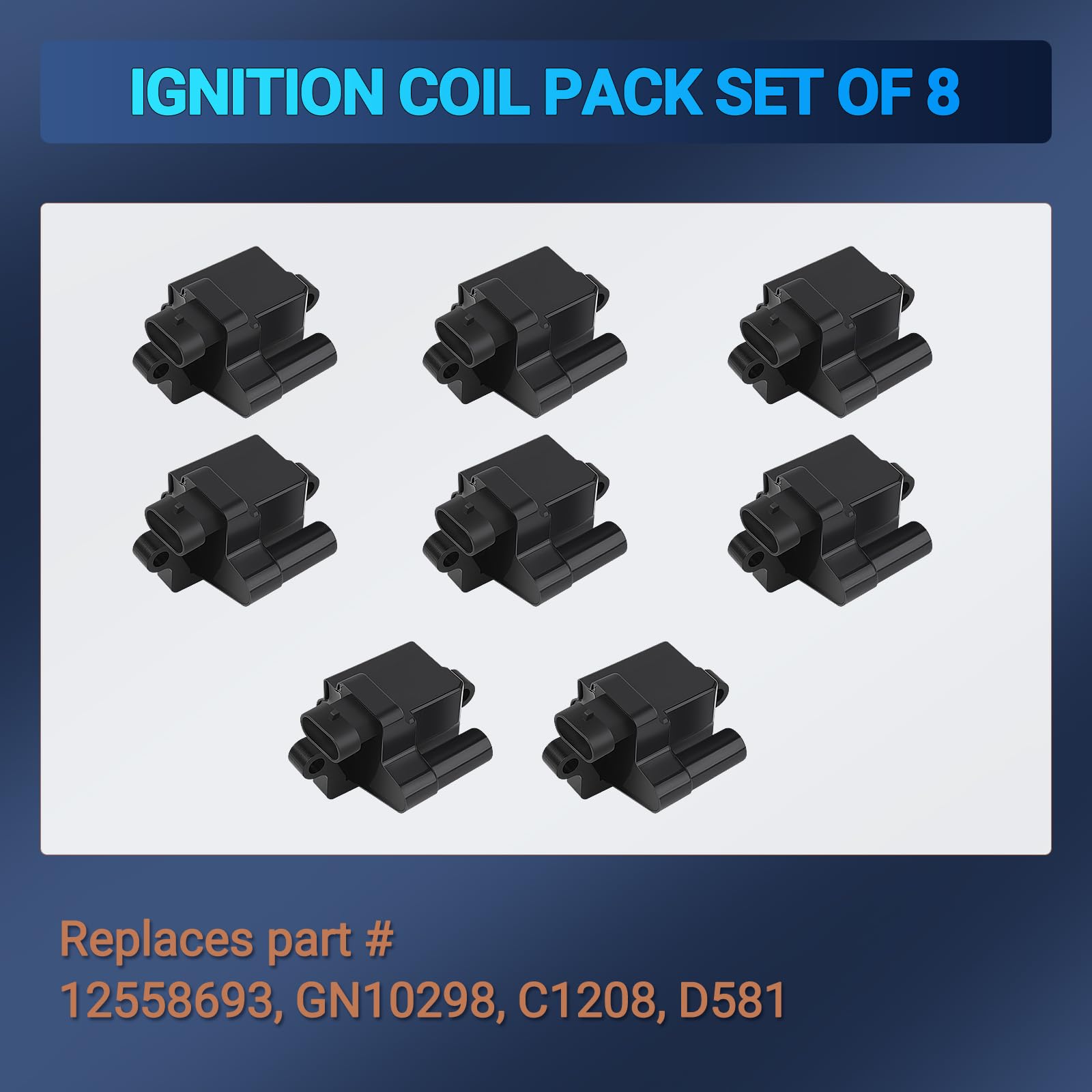 12558693 Ignition Coil Pack Set Of 8 Compatible With Chevy Cadillac Gmc, Silverado, Tahoe, Avalanche, Suburban, Escalade, Sierra, Yukon - Replace Gn10298, C1208, D581