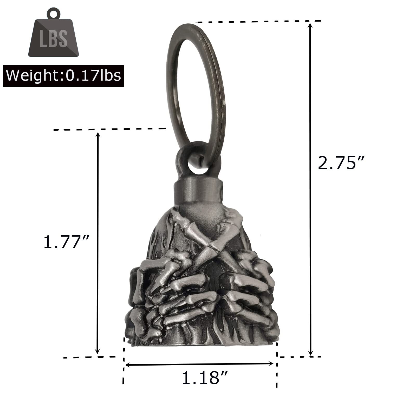 Dream Apparel Motorcycle ride bell for bikers,heavy spirit bells accessory and key chain for luck (DBL2-L Skeleton Hand Finger)