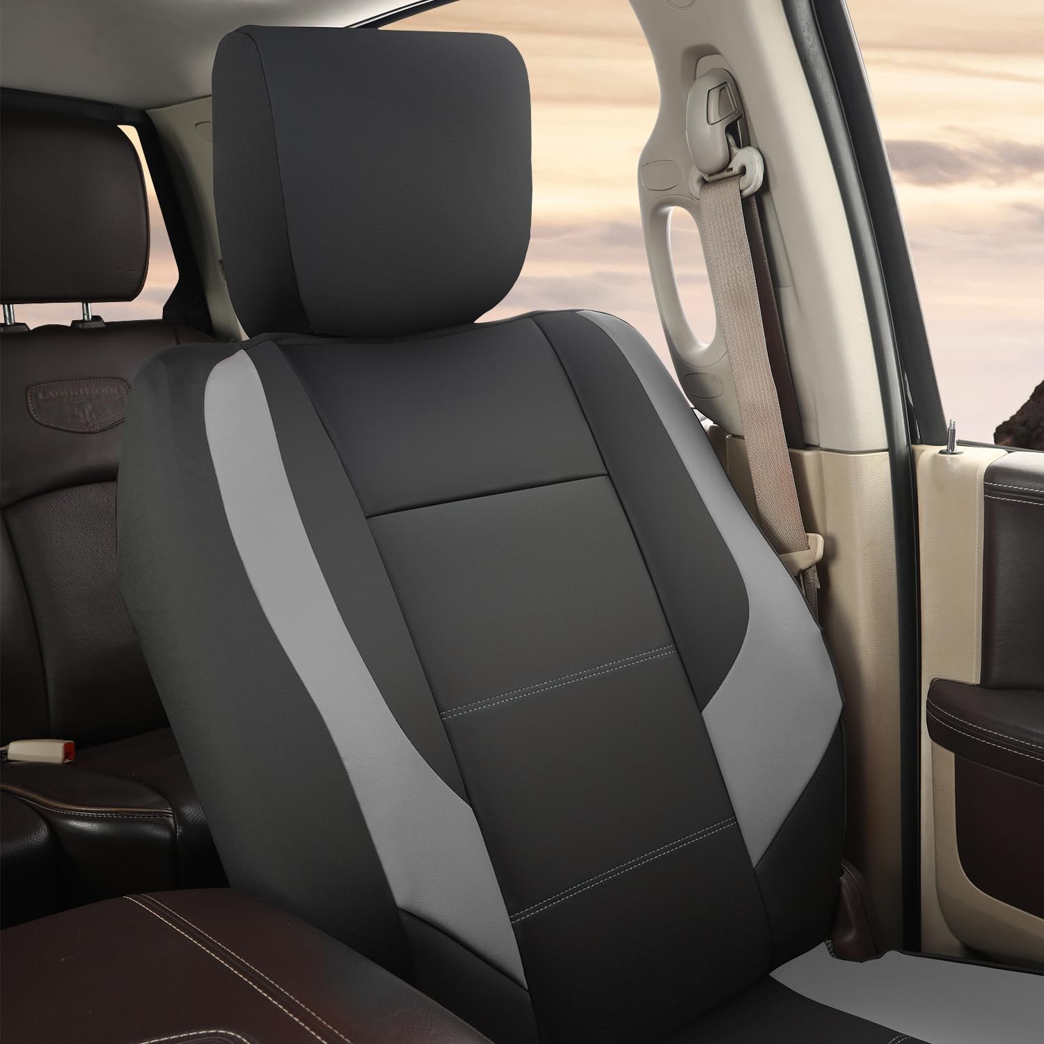 GIANT PANDA Front Car Seat Covers Custom Fit Dodge Ram 1500 2500 3500 Trucks Seat Protectors (Grey/Gray) 2-Pack
