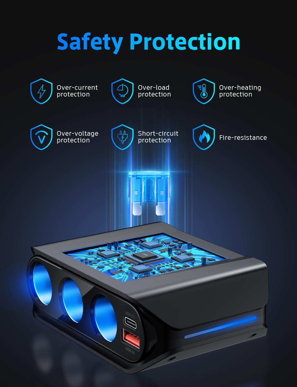 7 in 1 Cigarette Lighter Splitter, SONRU 180W (max 192W) 3-Socket Car Cigarette Lighter Adapter with Dual PD 36W/QC3.0 Fast Char