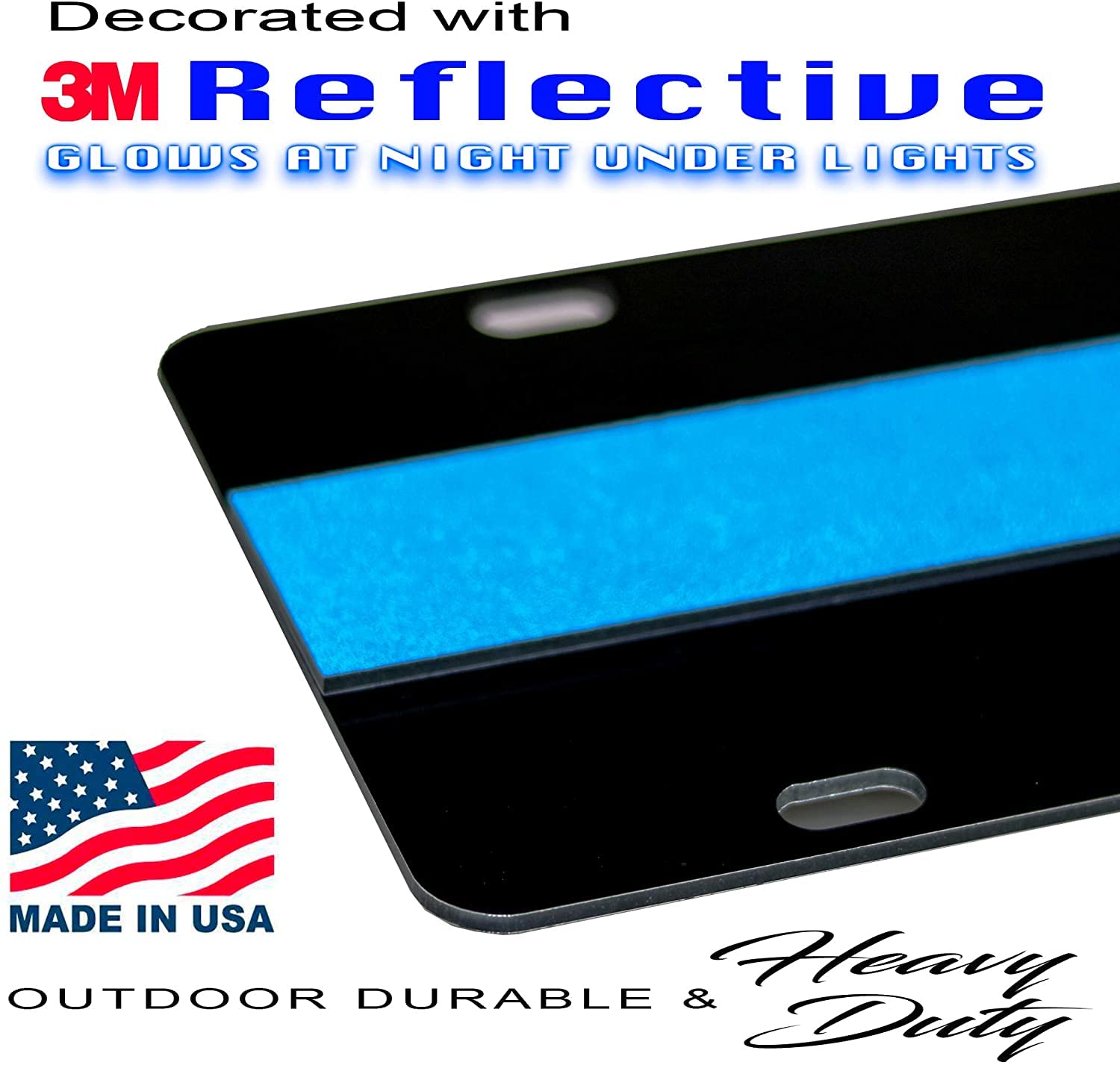 2-D Heavy Duty Reflective Thin Blue Line License Plate Security Made In Usa