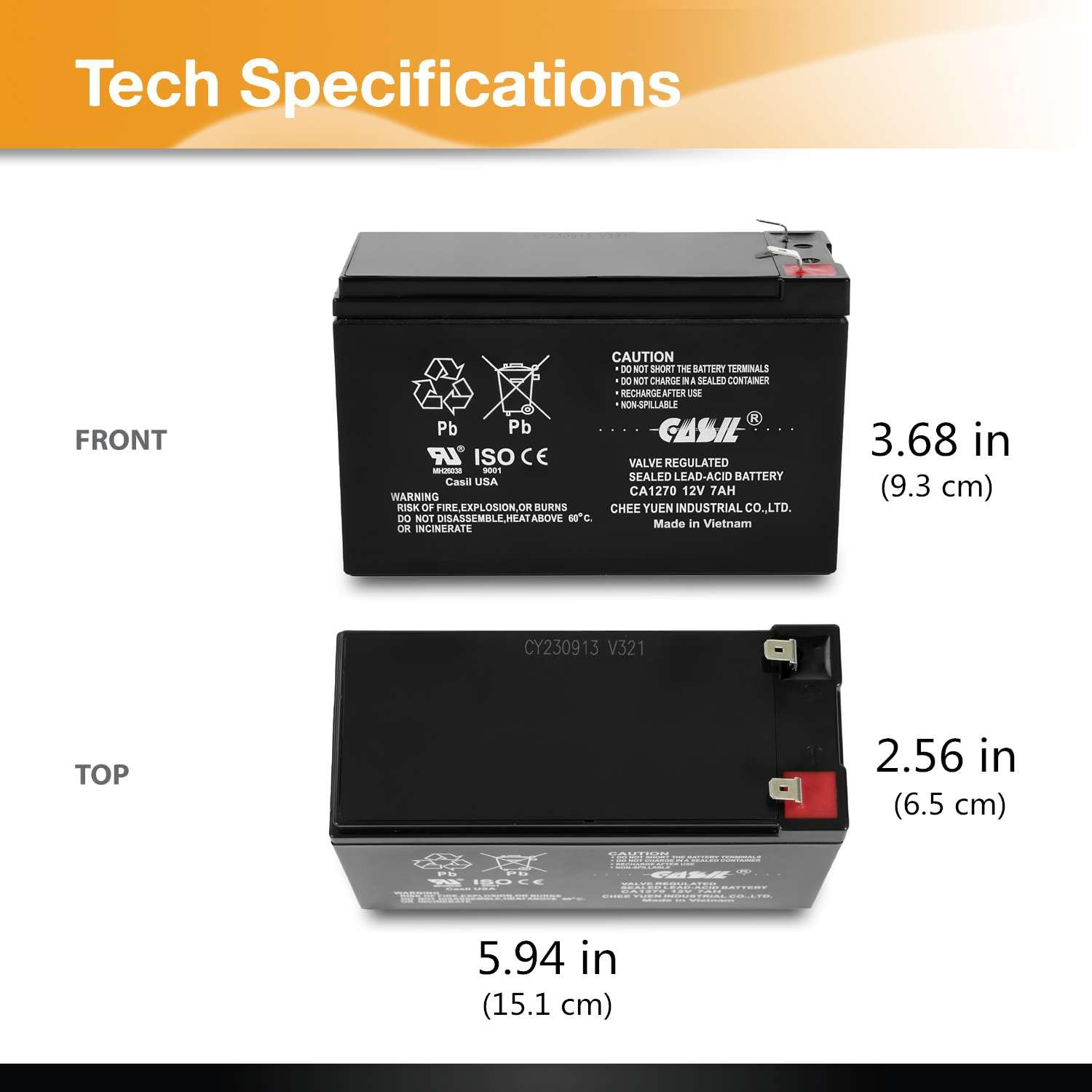 Casil Ca1270 12V 7Ah Battery For Alarm System - First Alert Adt Battery Replacement, High Capacity Lead Acid Alarm Battery, Idea