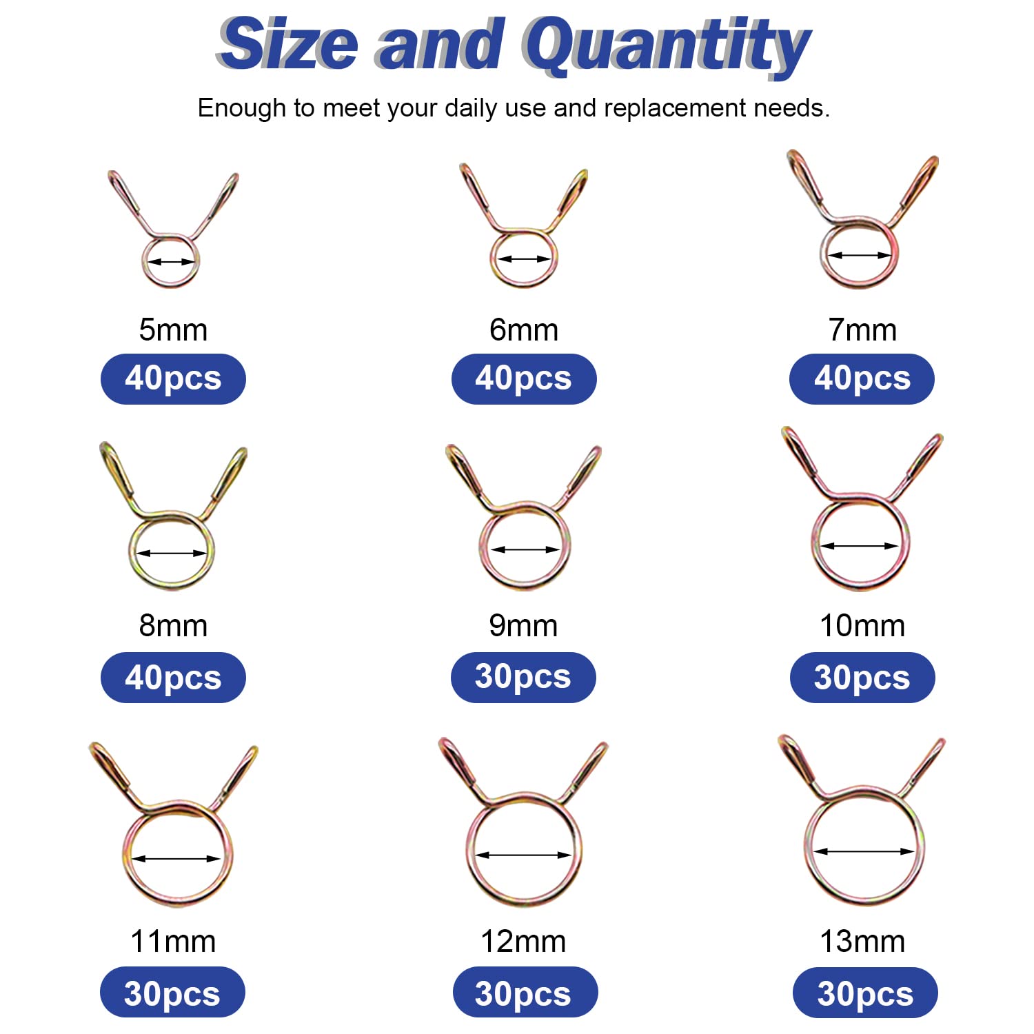 Tnisesm 310Pcs 5-13mm 9 Size Spring Clips Clamps Assortment Kit, Fuel Line Hose Tubing Spring Clips Clamps for Motorcycle Scoote