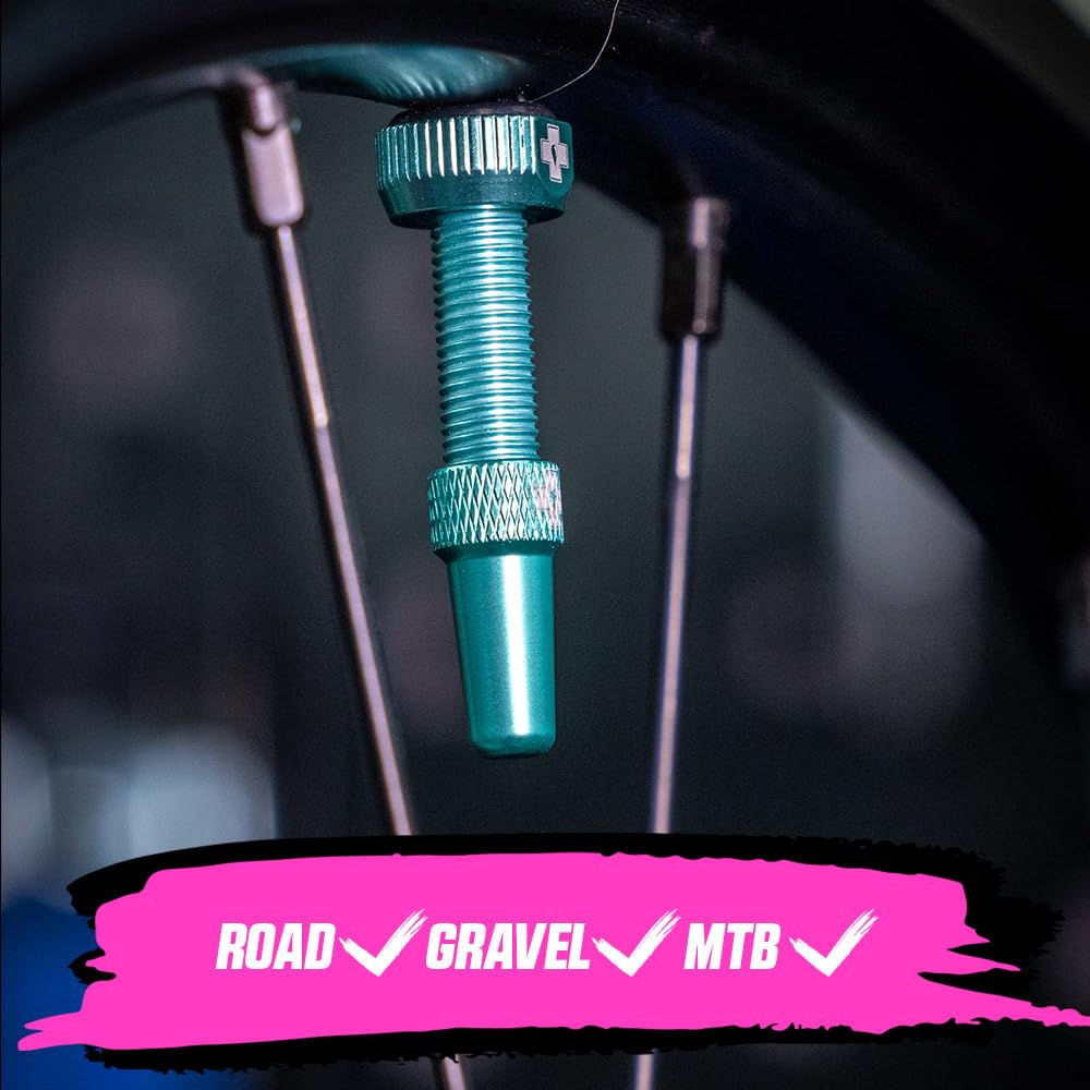 Muc-Off Tubeless Valves, Turquoise 44mm - Tubeless Valve Stems with Valve Core Removal Tool for Tubeless Tires - Includes Presta