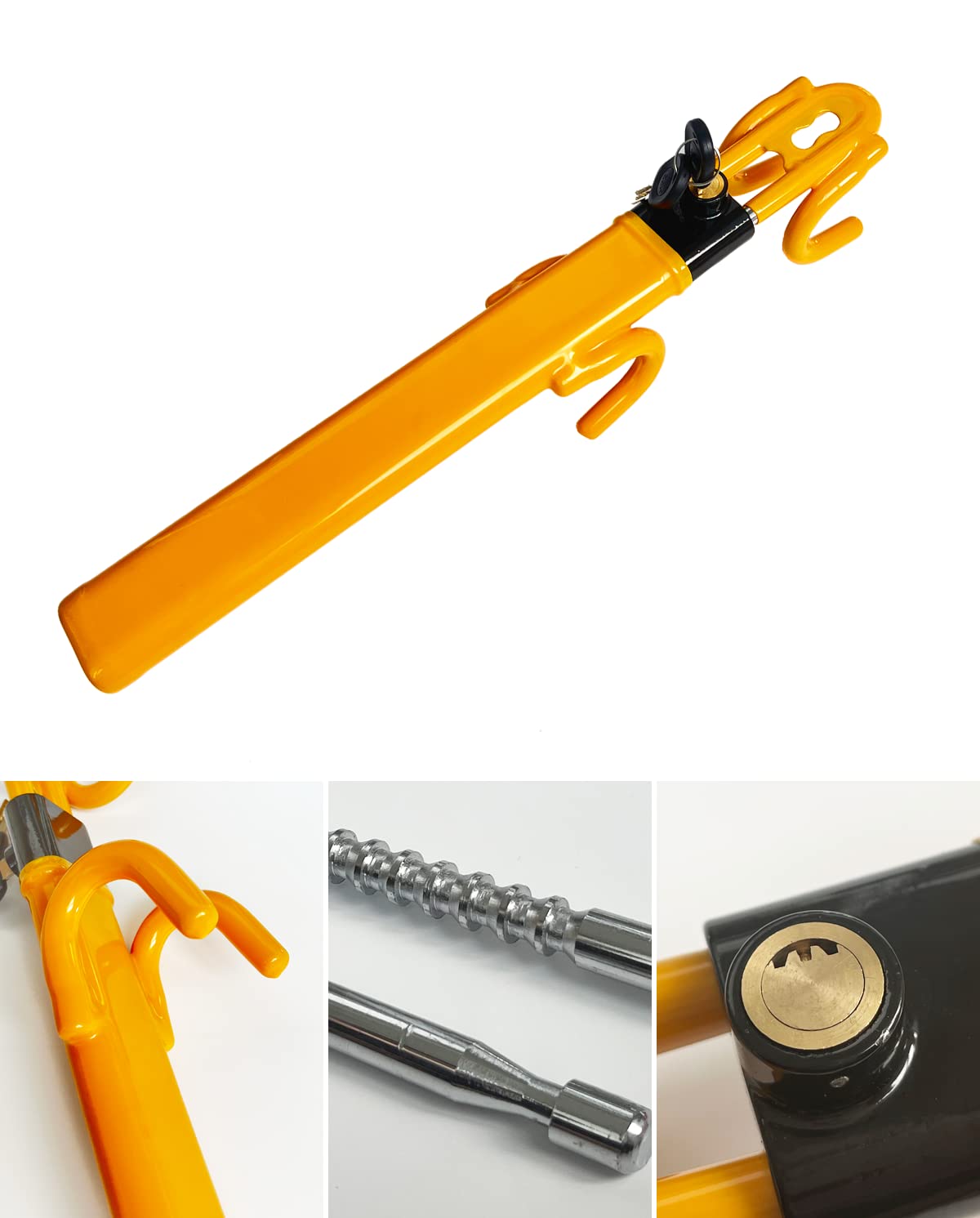 Dodomes Steering Wheel Lock Anti-Theft Heavy Duty Secure Car Device, Adjustable Length Clamp Double Hook Locks Universal Fit (Yellow)