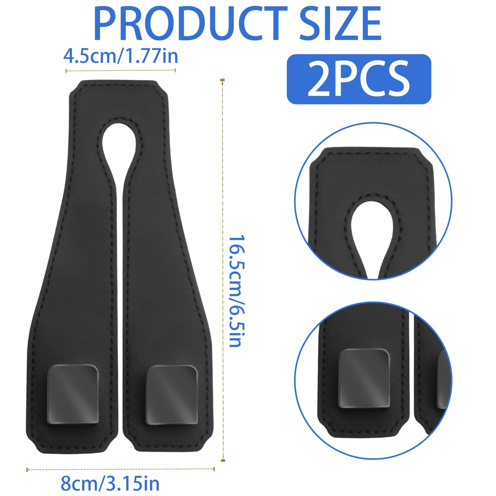 Canipha 2Pcs Car Seat Back Storage Hook, Full Leather Car Headrest Purse Hooks Hang Cups, Umbrellas, Key Chains, Bendable Headre