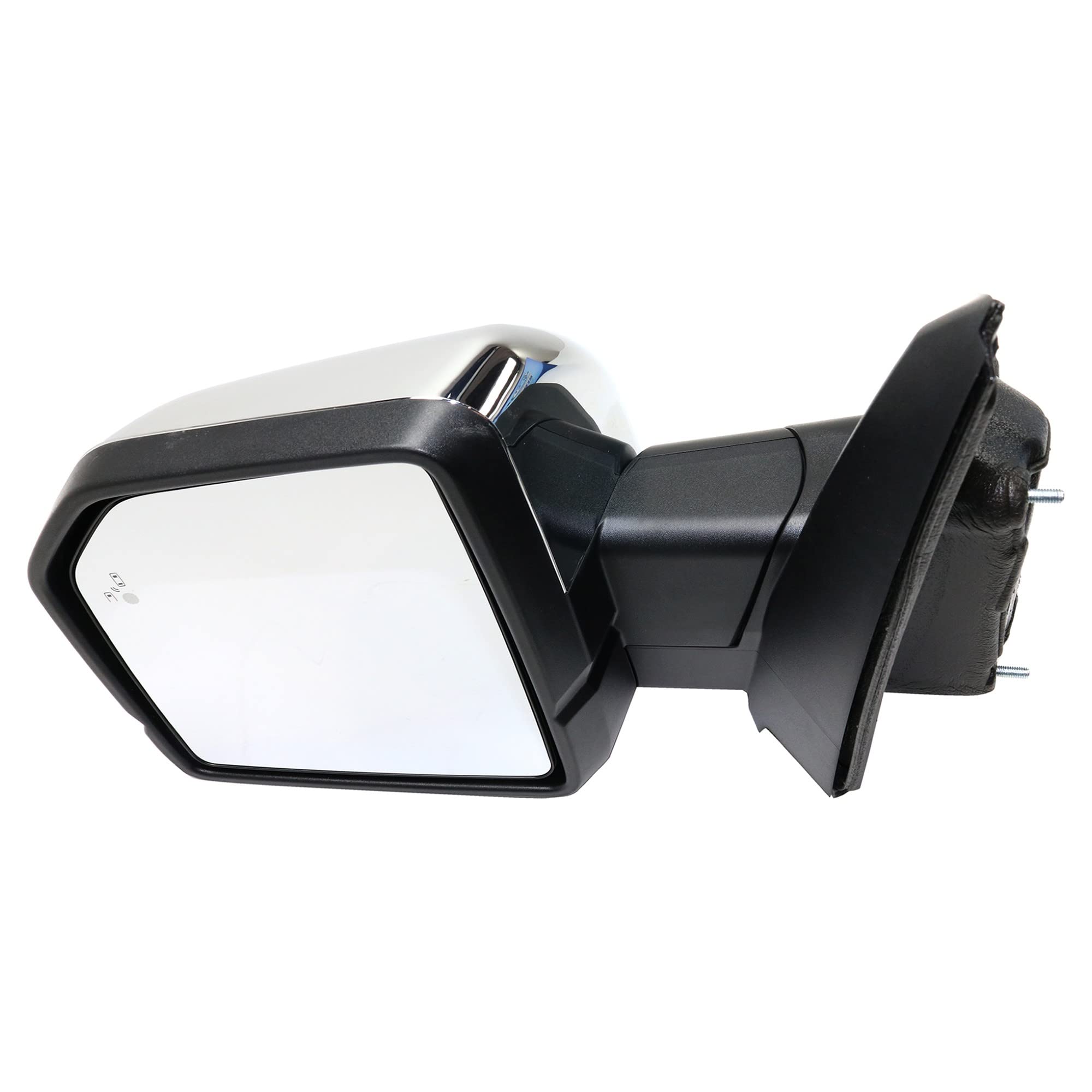 Kool Vue Left Power Heated Mirror for Ford F-150 2015-2017 Power Fold With Signal Light, Blind Spot Monitor, Memory & Puddle Lamp; Without Auto-Dimming Chrome