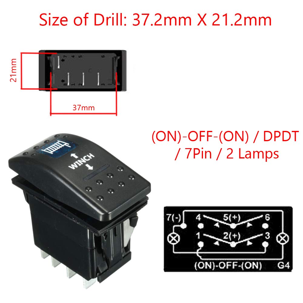 Esupport Car 12V 20A Momentary Light Button Rocker Toggle Switch Blue Led Winch In Out On-Off-On 7Pin