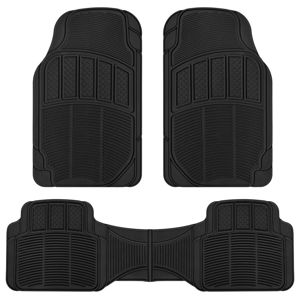 BDK 3-Piece Universal Front & Rear Rubber Floor Mats, Heavy Duty Universal Fit Liners for Cars SUVs Trucks Vans, All Weather Pro
