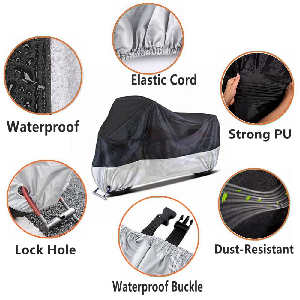 Motorcycle Covers, Outdoor Waterproof Motorbike Covers With Lock-Holes & Storage Bag, Fits Up To 96.5'' Motorcycles