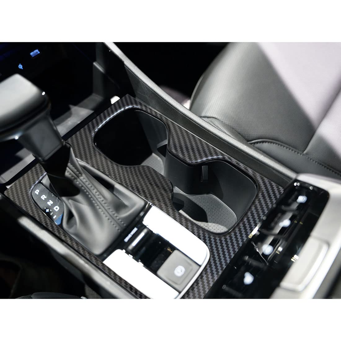 Ruihe Carbon Fiber Pattern Car Gear Shift Knob Console Panel Trims Cup Holder Frame Cover Compatible With Fit For Hyundai Santa