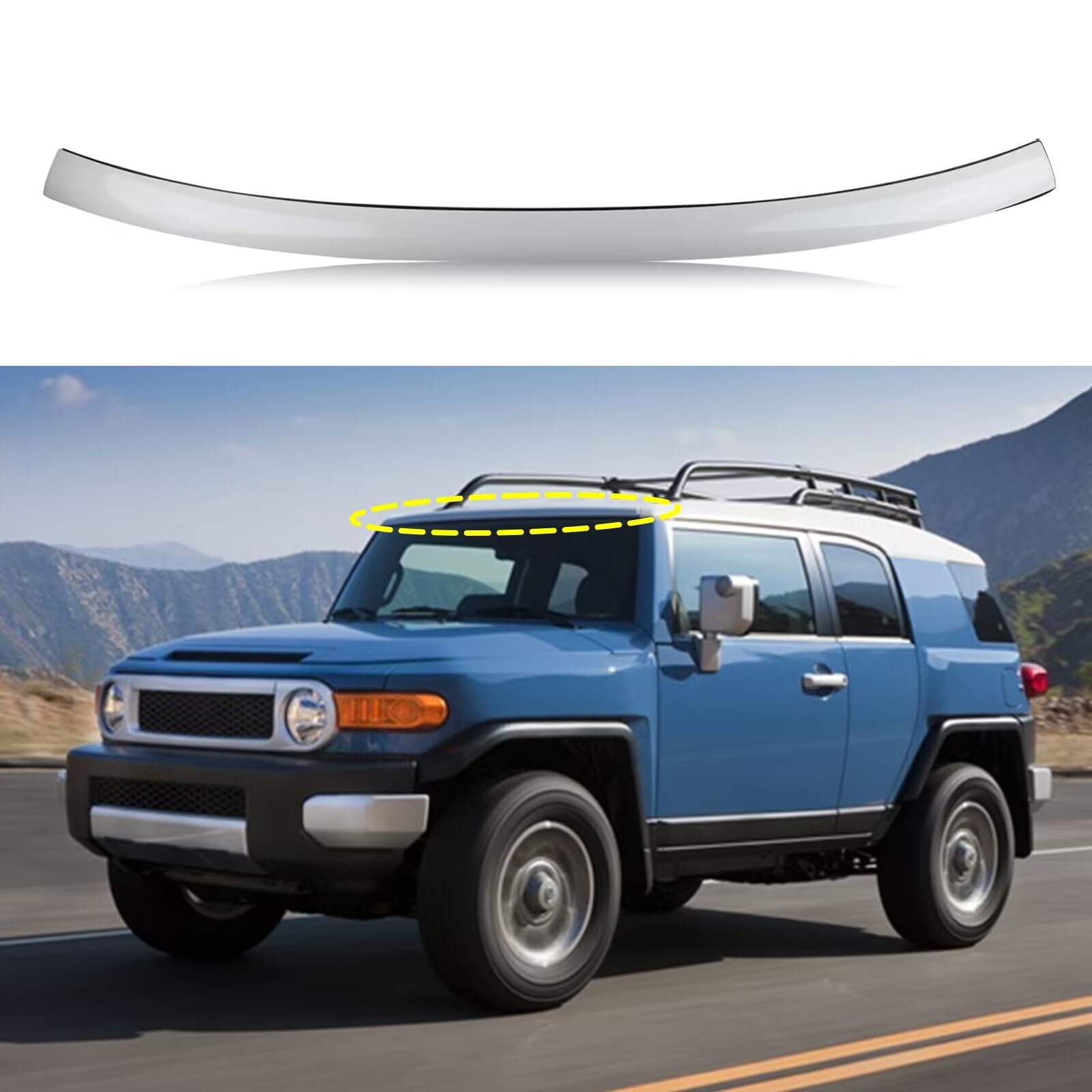 SAOKNCE Front Upper Outside Windshield Molding Fit for 2007-2014 Toyota FJ Cruiser Top Pillar with Side Molding White Color 7550
