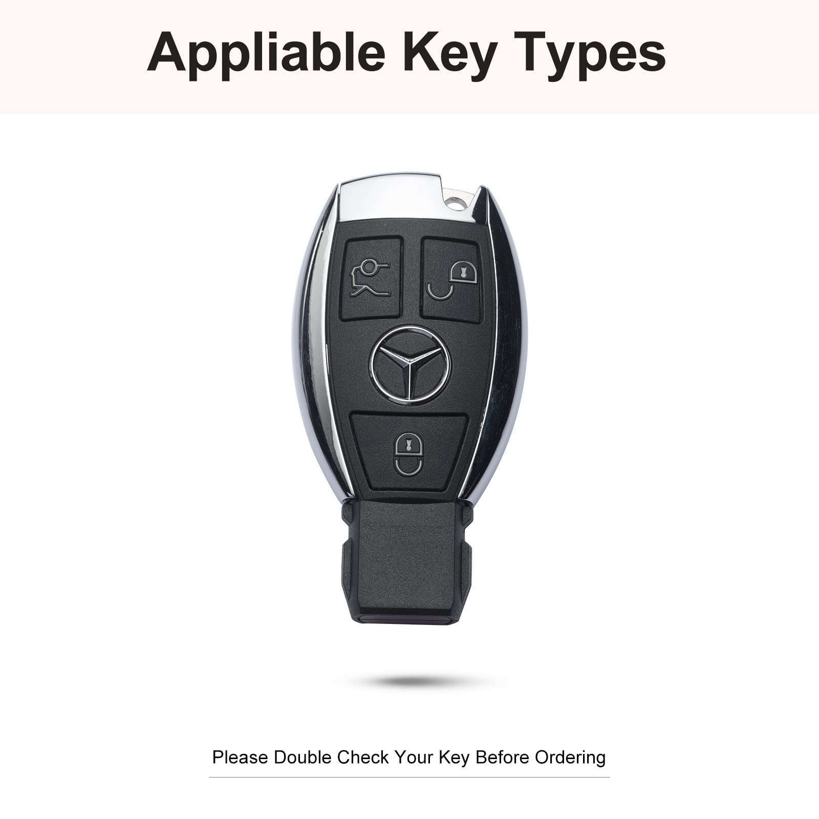 Ruabiban Compatible With Mercedes Benz Key Fob Cover With Keychain, Pink Genuine Leather Crystal Key Case Protection Shell Fit F