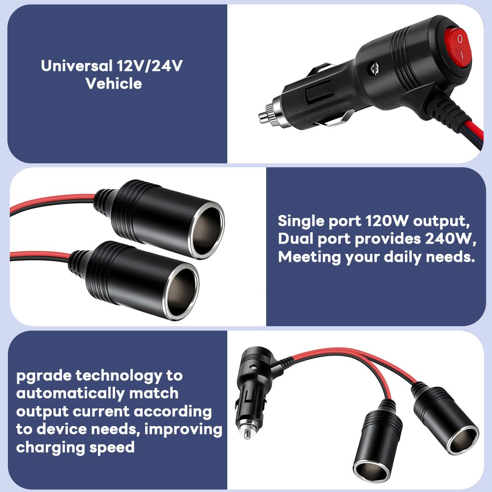 Car cigarette lighter splitter,Car cigarette Lighter Adapter, RO  KO 1 to 2 Car Cigarette Lighter Splitter Power Charger Port, w