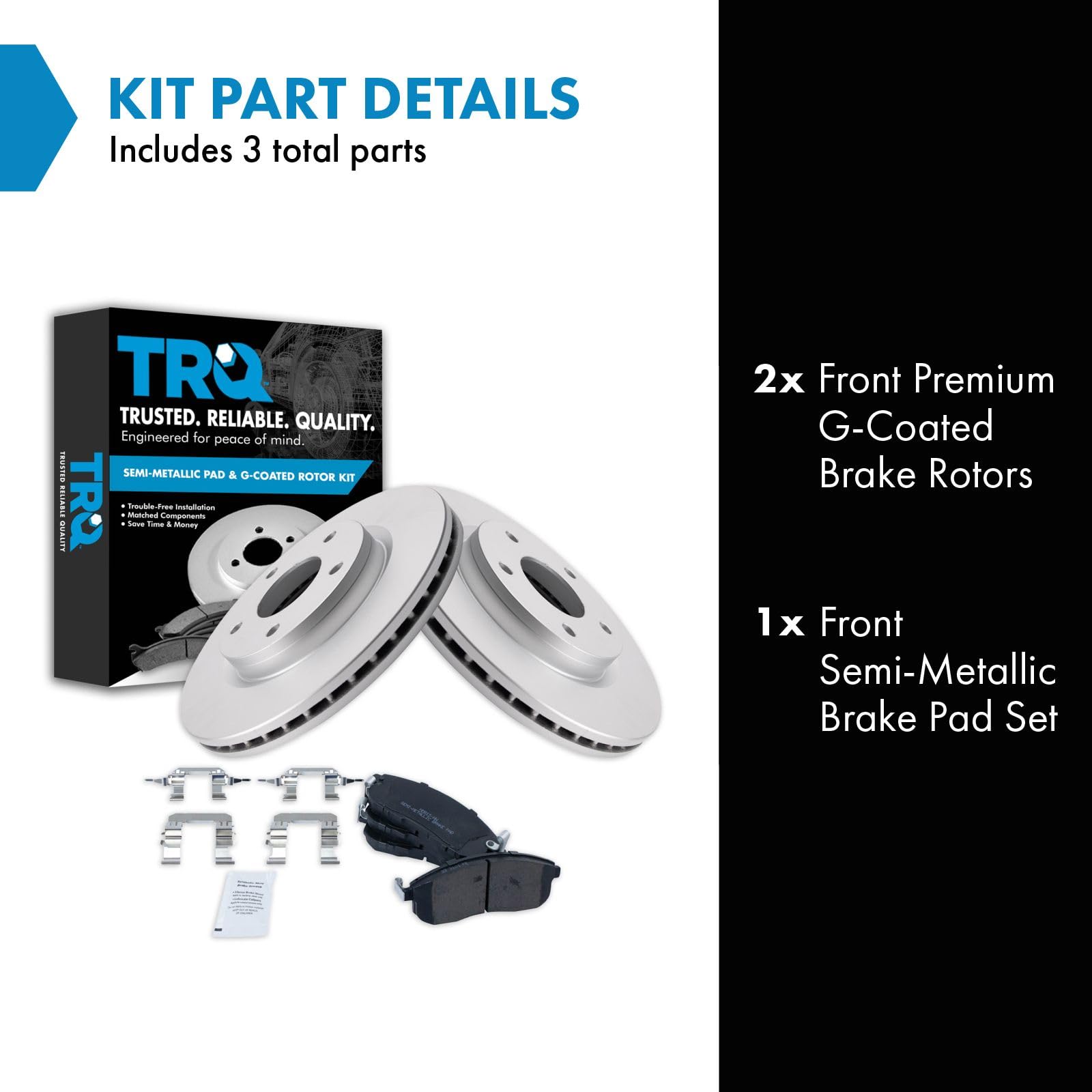 Trq Front Brake Pad & Rotor Kit Brake Pads Brake Rotor Semi-Metallic Premium G-Coated Compatible With 2013-2019 Nissan Sentra