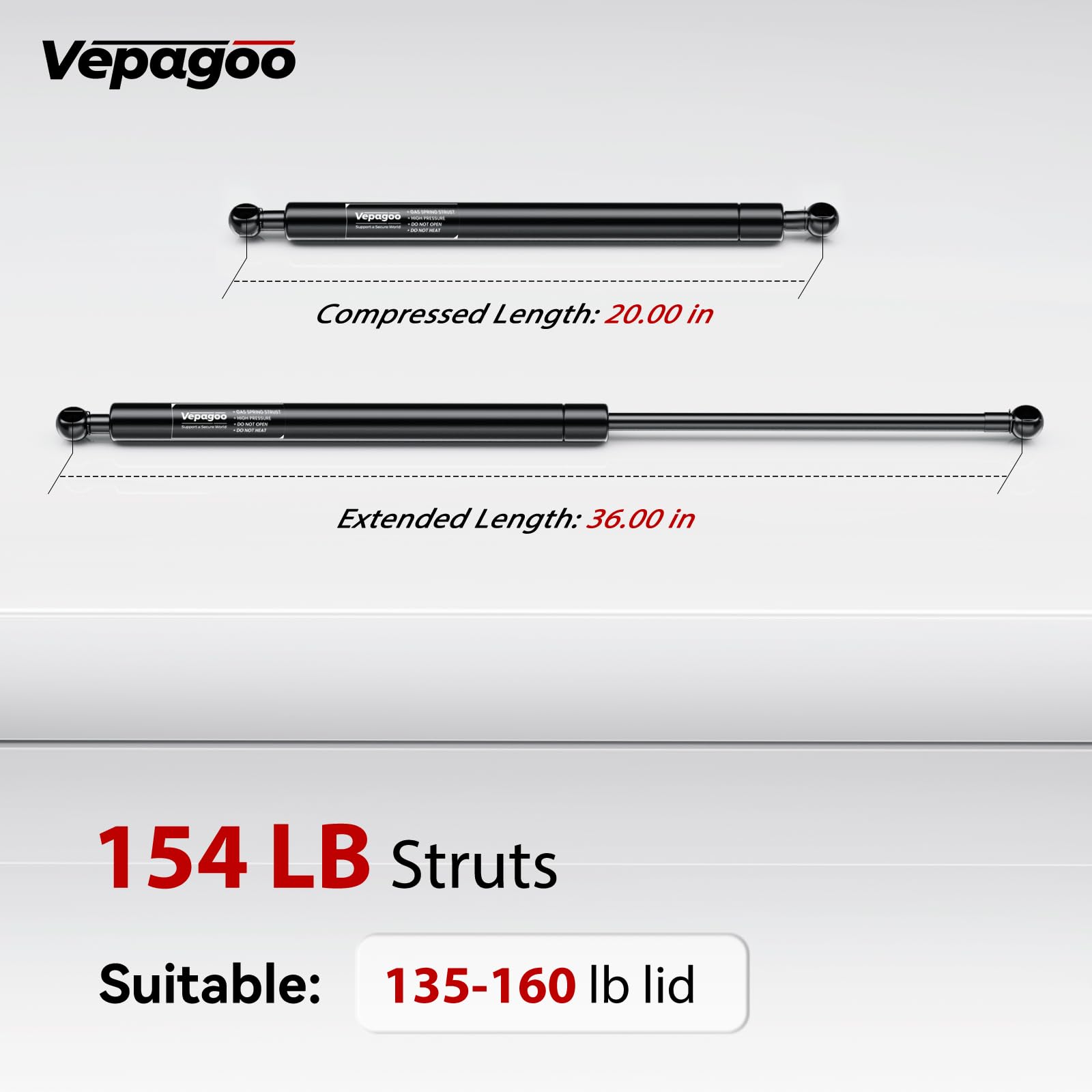 Vepagoo 36 Inch Gas Strut 154Lb/658N Heavy Duty Lid Gas Struts Shock Lift Support Spring For Tonneau Cover Rv Kitchen Door Truck
