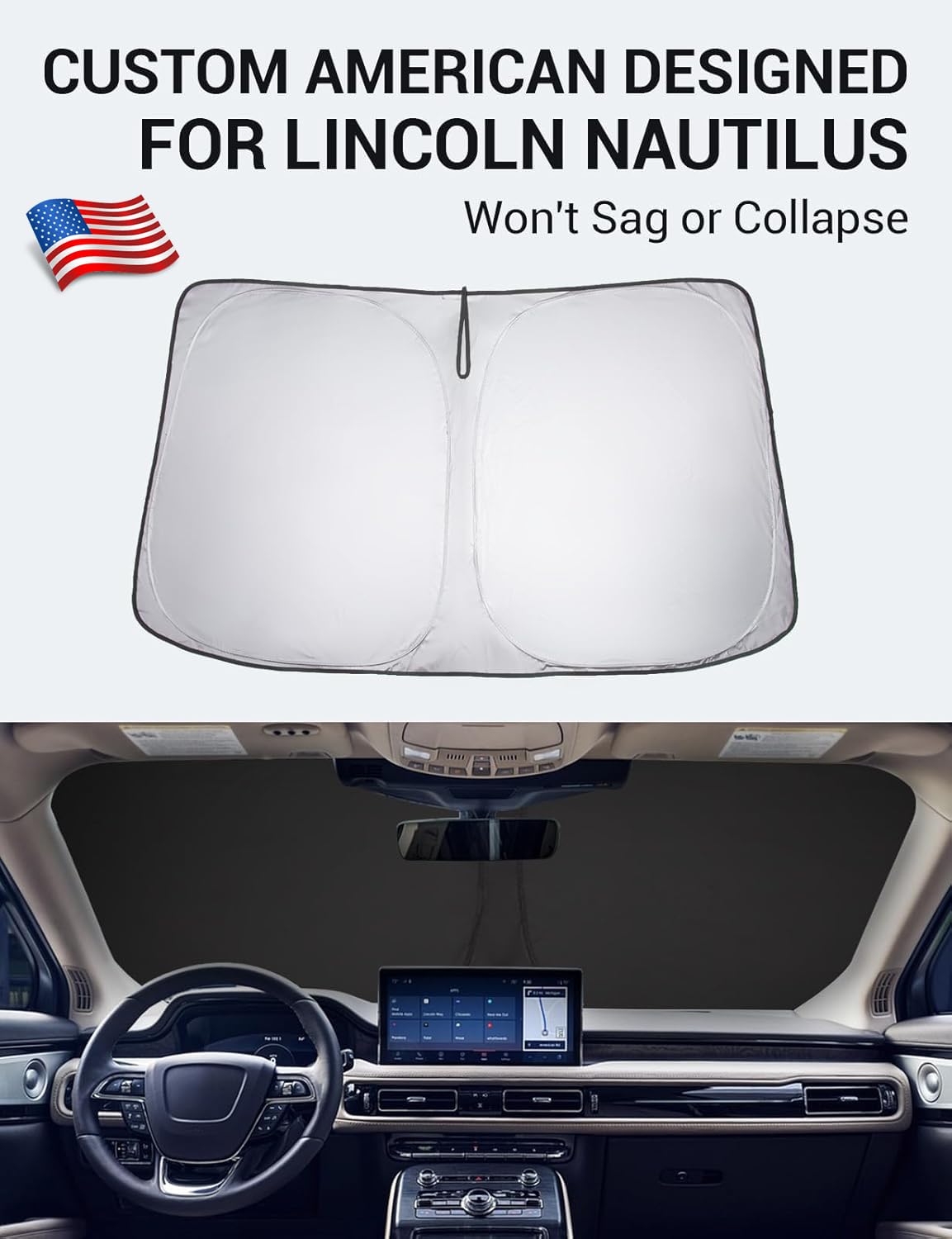 Proadsy 2025 Upgrade Windshield Sun Shade Custom Fit 2019-2023 Lincoln Nautilus 4-Layer Foldable Front Sunshade Protector Sun Vi