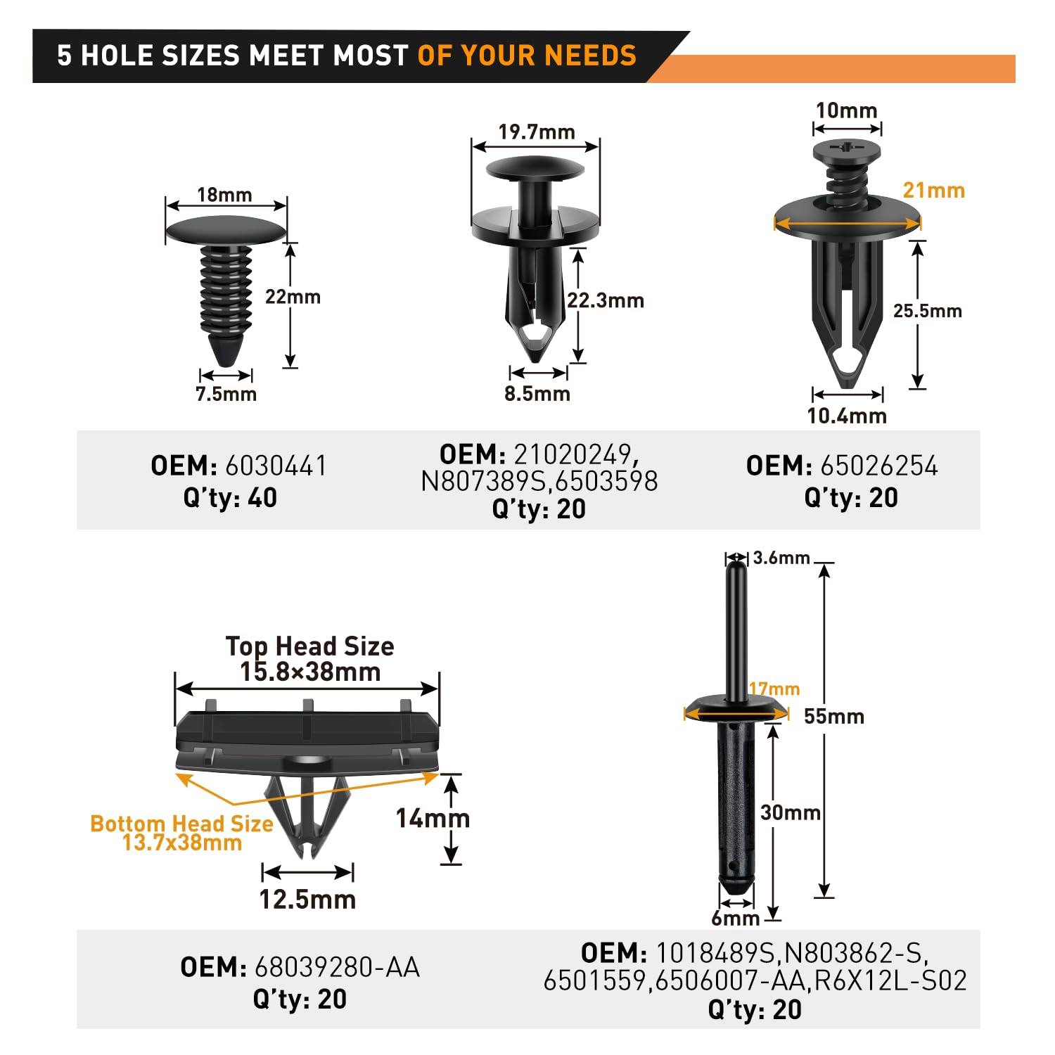 Gooacc 121Pcs Automotive Bumper Retainer Clips With Fastener Remover Compatible With Jeep Wrangler Chrysler Dodge Ram Nylon Rive