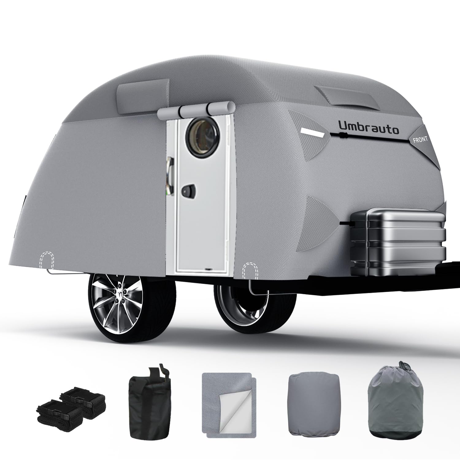 Umbrauto Teardrop Travel Trailer Cover Fits 8'-10' Trailers, 7 Layers Top Heavy Duty Waterproof Camper Cover With Windproof Stra