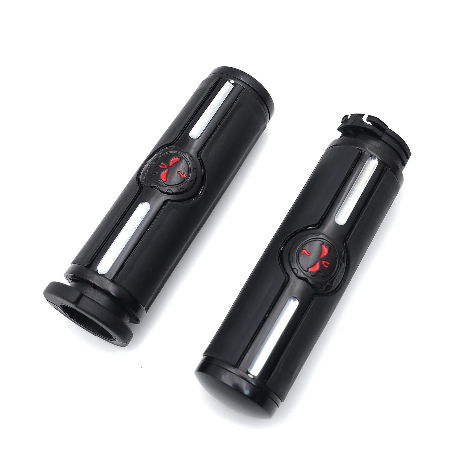 Httmt Mt291-020A- Black Handlebar Skull Groove Hand Grips Compatible With Harley 96-Later Vrsc, Xl, Xr, Dyna, Softail (Except Fl