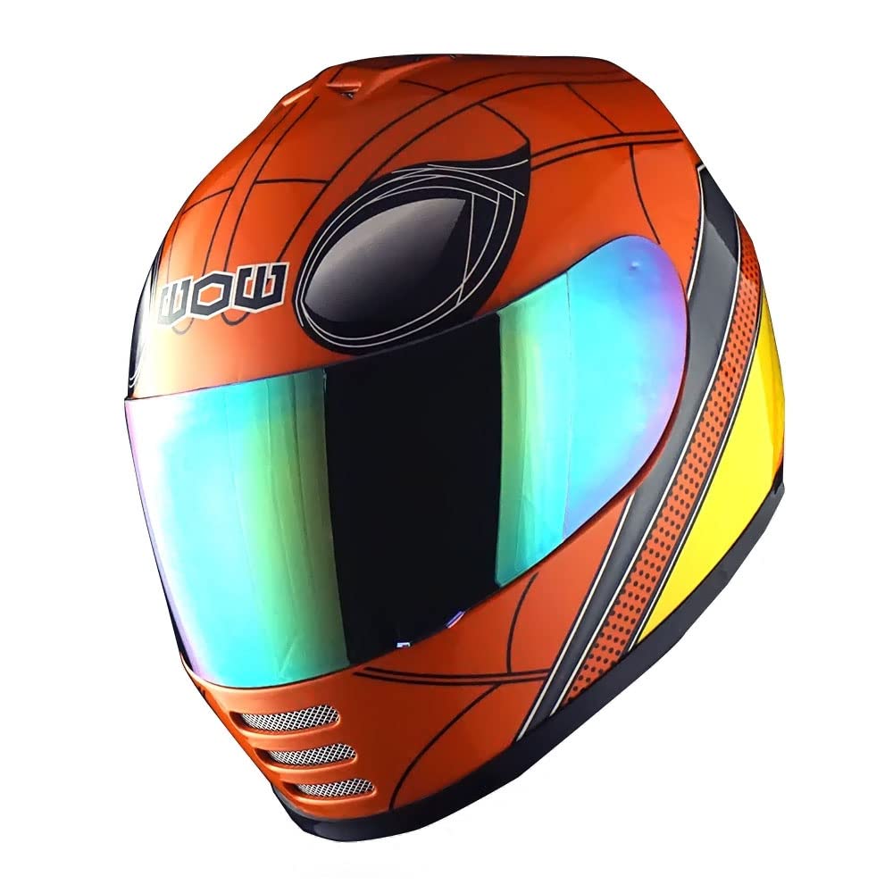 Wow Youth Motorcycle Full Face Helmet Street Bike Bmx Mx Kids Spider Orange + Mx Skeleton Glove Bundle
