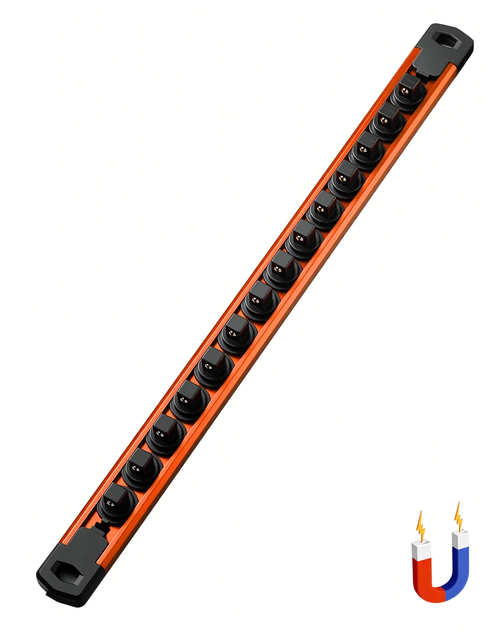 ALOANES 3/8-Inch Drive Magnetic Socket Organizer, Heavy Duty Aluminum Socket Rail Organizer, 360 Swivel Clips Socket Rail Set Fo