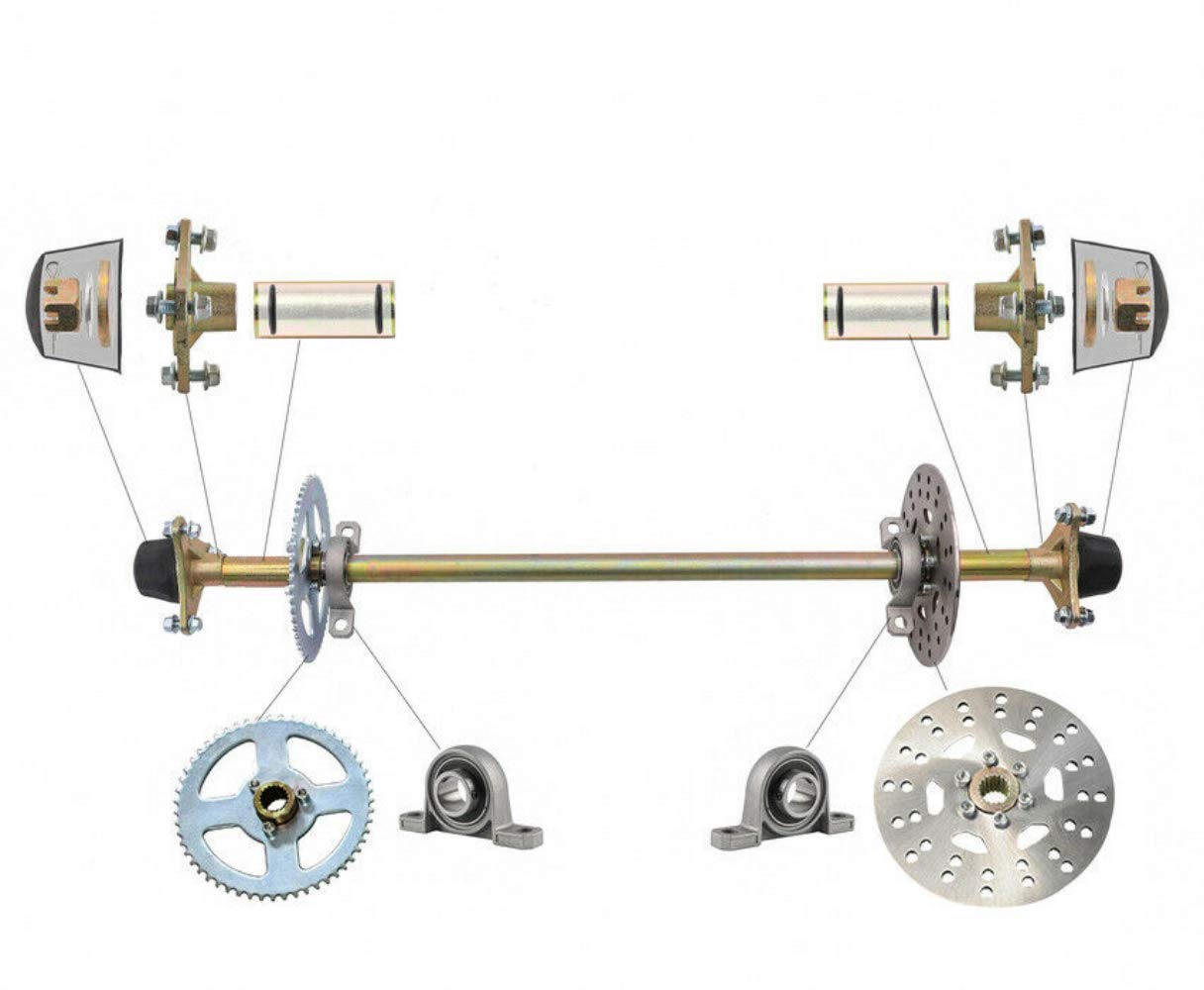 Sallurmose Upgraded 740mm Go Kart Live Rear Axle Complete Kit with Brake Assembly and T8F Chain Sprocket for DIY or Quad Trike G