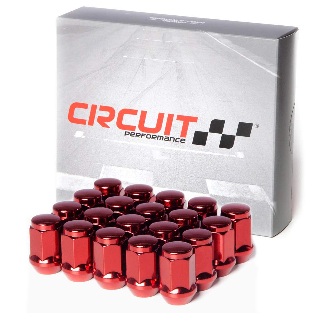 Circuit Performance 12x1.5 Red Closed End Bulge Acorn Lug Nuts Cone Seat Forged Steel (20 Pieces)