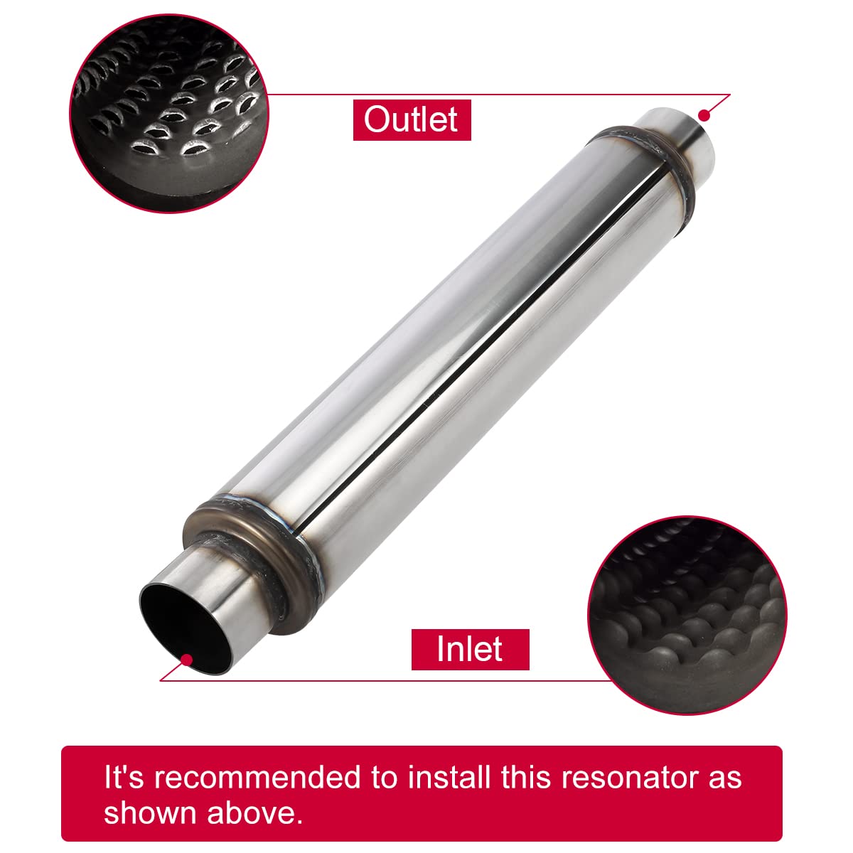 Upower 3 Inch Inlet/Outlet Exhaust Muffler, 3'' Inlet Resonator with 18'' Length Overall Length 22'' Resonator Great Tone Univer