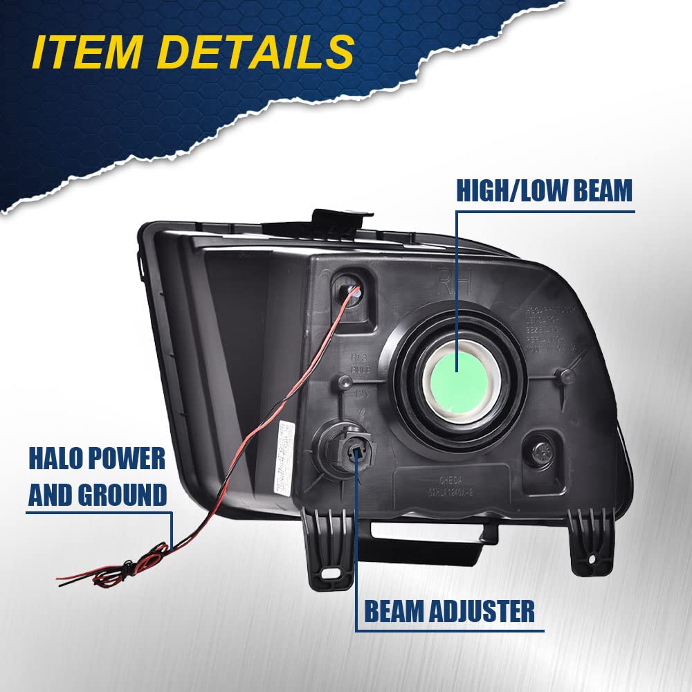 Cheda Led Drl Headlights Assembly Compatible With 2005-2009 Ford Mustang S197 Black Housing Headlight Replacement Head Lamps Pai