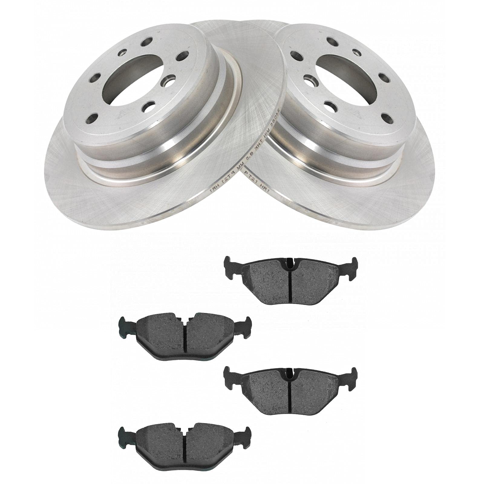 Trq Rear Brake Pad & Rotor Kit Brake Pads Brake Rotor Semi-Metallic Compatible With 1989-1995 Bmw 525I 1993 525It 1994-1995 530I