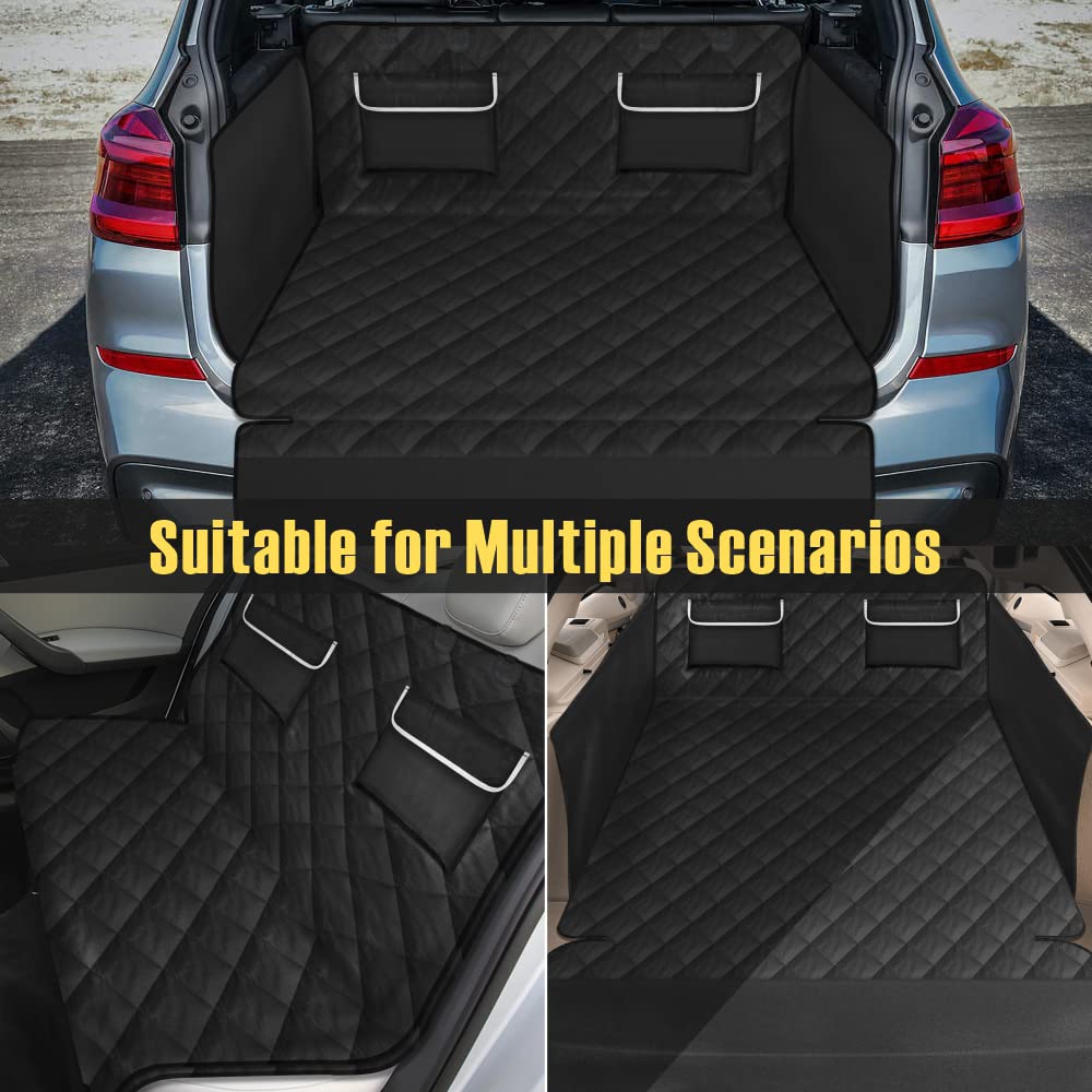 Funnipets Cargo Liner For Suv, Water Resistant Dog Cargo Cover With Bumper Flap And Side Walls Protector, Non-Slip Backing, Quilted Pet Seat Cover, Large Size Universal Fit, Black
