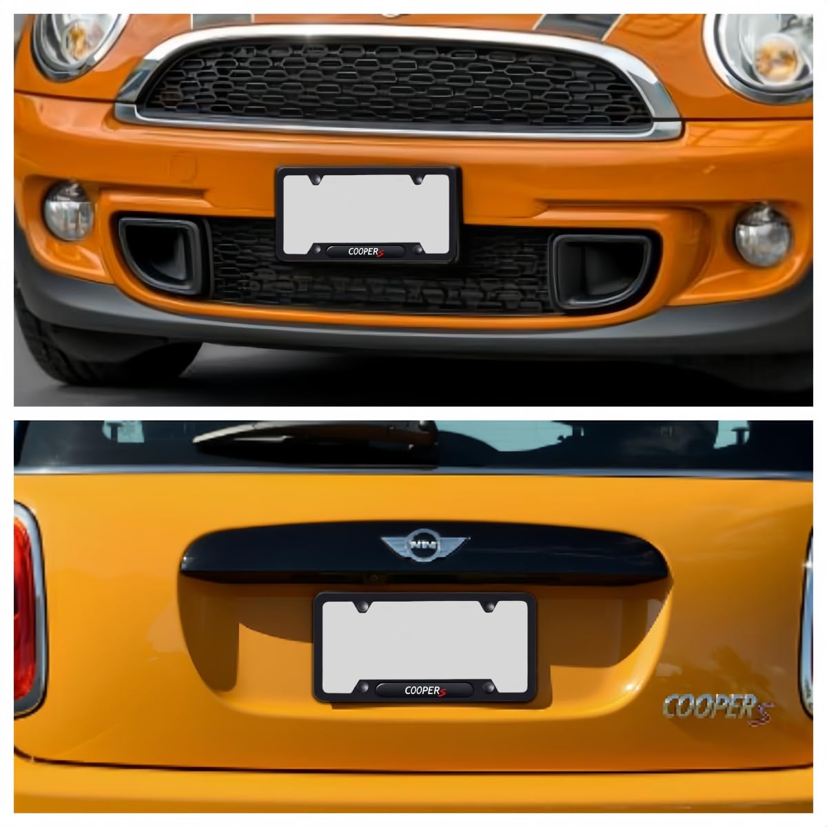 2 Pcs Black License Plate Frames Compatible with Mini Cooper License Plate Covers Metal Aluminum Material Screw caps Cover Set