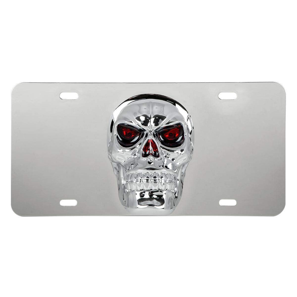 Gg Grand General 60286 Stainless Steel License Plate W/ 3D Big Skull Emblem, 4 Holes, Chrome