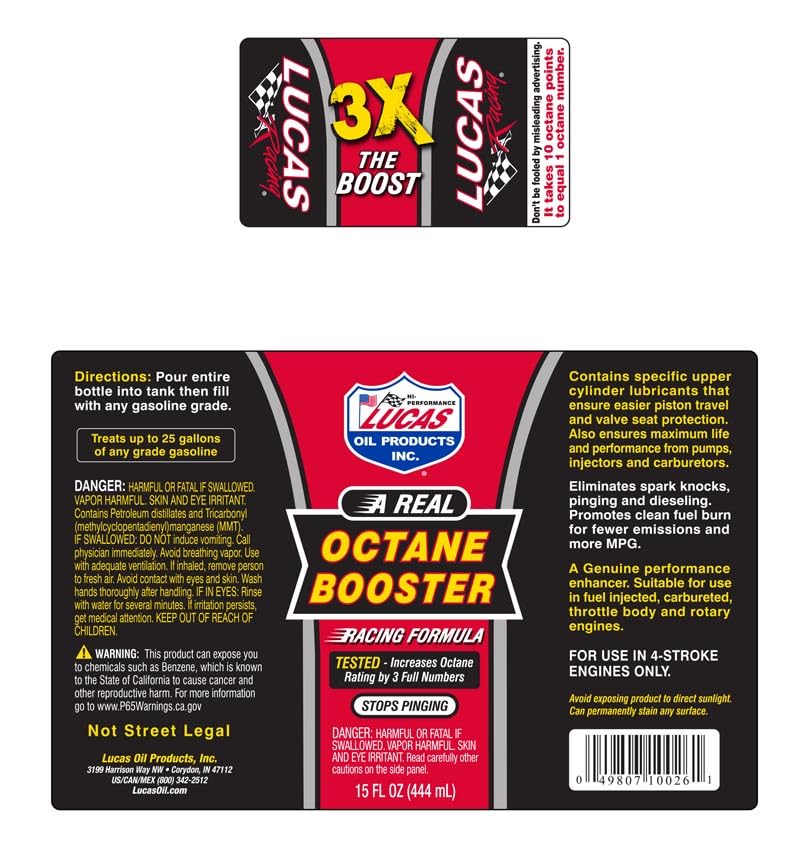 Lucas Oil 10026-Pk12 Octane Booster - 15 Oz (Pack Of 12)