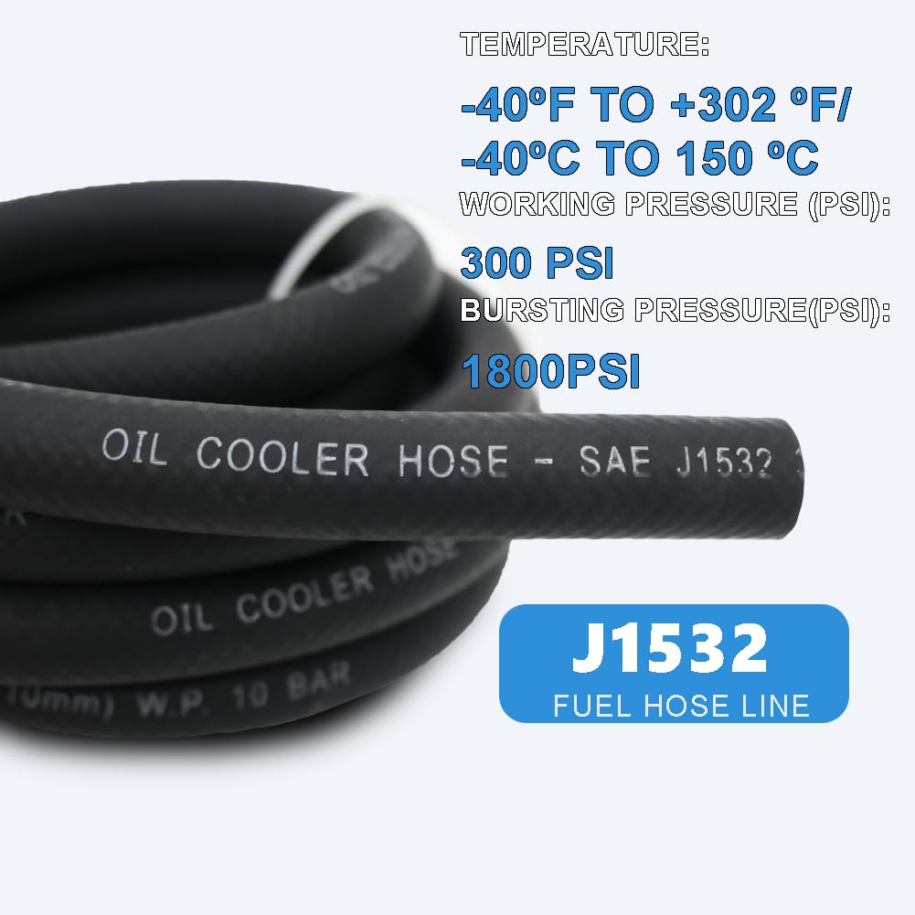 1/2'' Transmission Oil Cooler Hose 10FT - SAE J1532 Certified, 300PSI High Pressure, Includes 10 Clamps for Leak-Free Fit (-40F