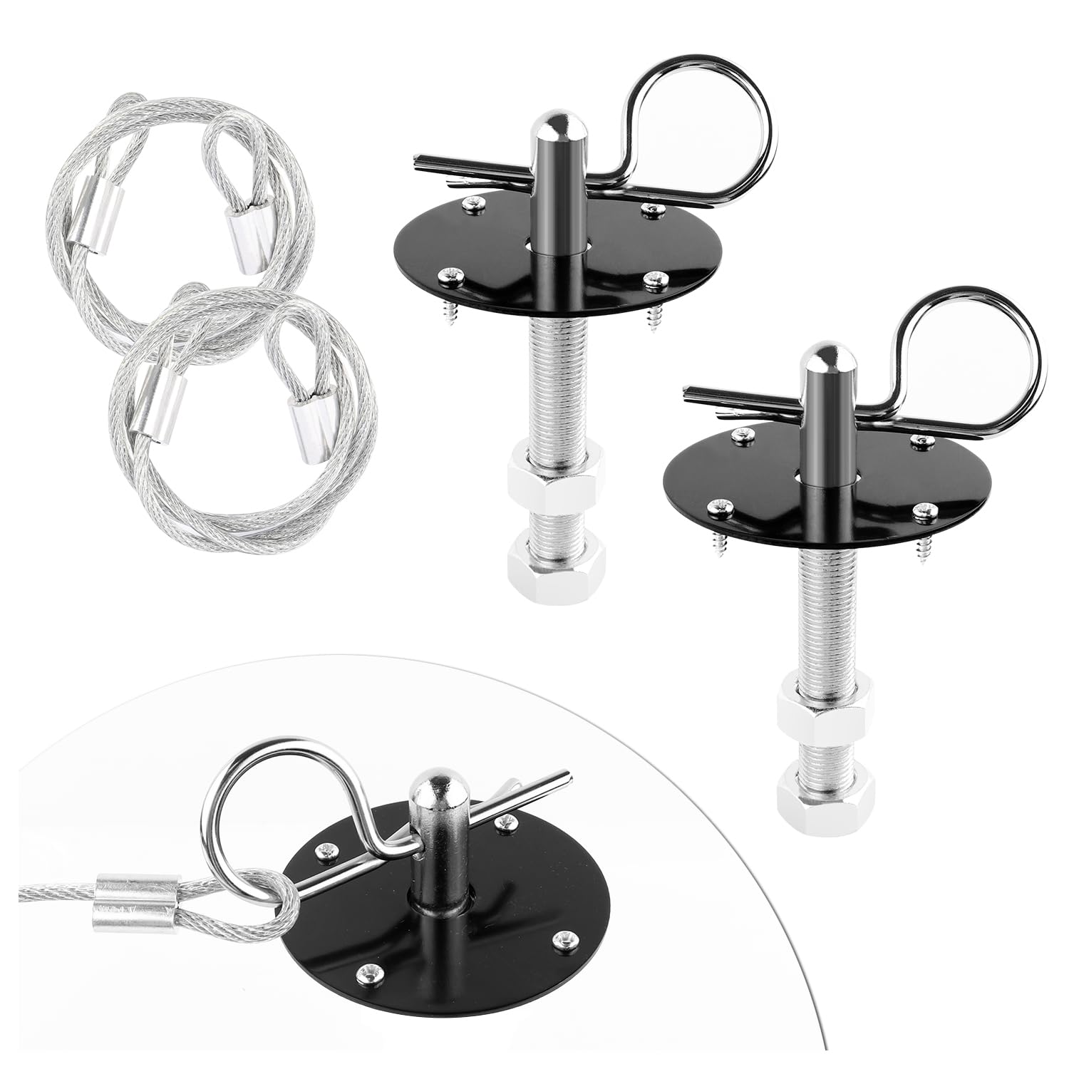 Hood Pins Kit for Car - Stainless Steel Hood Pin Lock Clip with Racing Lanyard for Fixing Car Hood Cover & Reduce Shaking - Univ