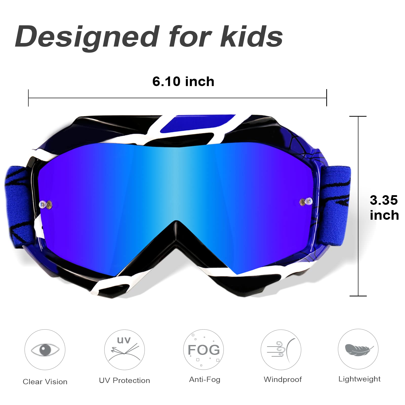 Nenki Youth&Kids Motocross Goggles Atv Dirt Bike Goggles Mx Motorcycle Off Road With Anti Fog And 100% Uv Protection Red Tinted