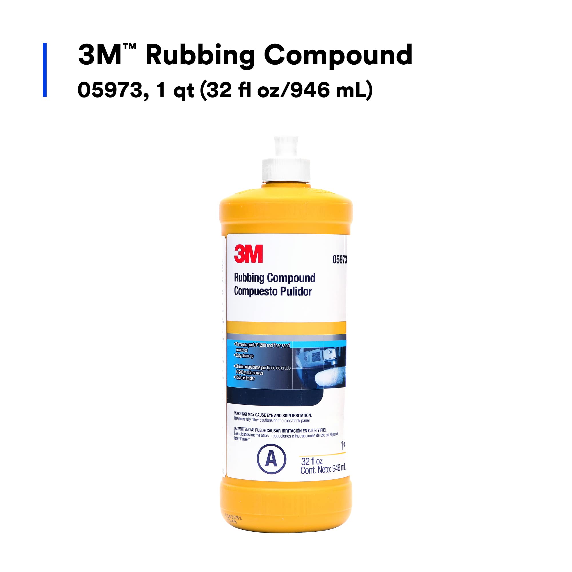 3M Rubbing Compound, 05973, Liquid Formula,1 Qt (32 Fl Oz/946 Ml)