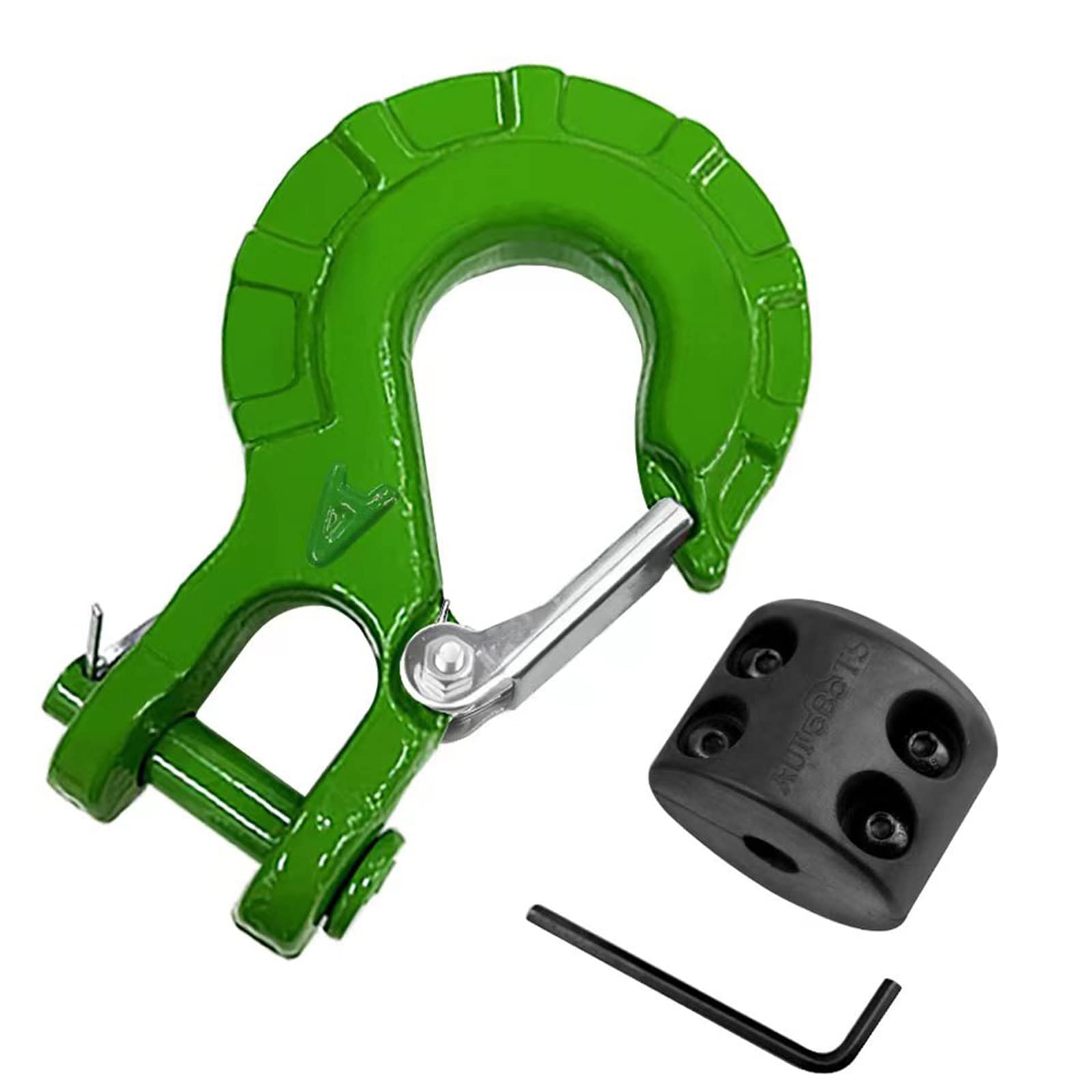 Autobots Upgrade Heavy Duty Winch Hook Forged Steel 3/8' Grade 70 Safety Latch Winch Cable Hook Stopper & Clevis Slip Winch Hook Sets, Max 35,000 Lbs,Green