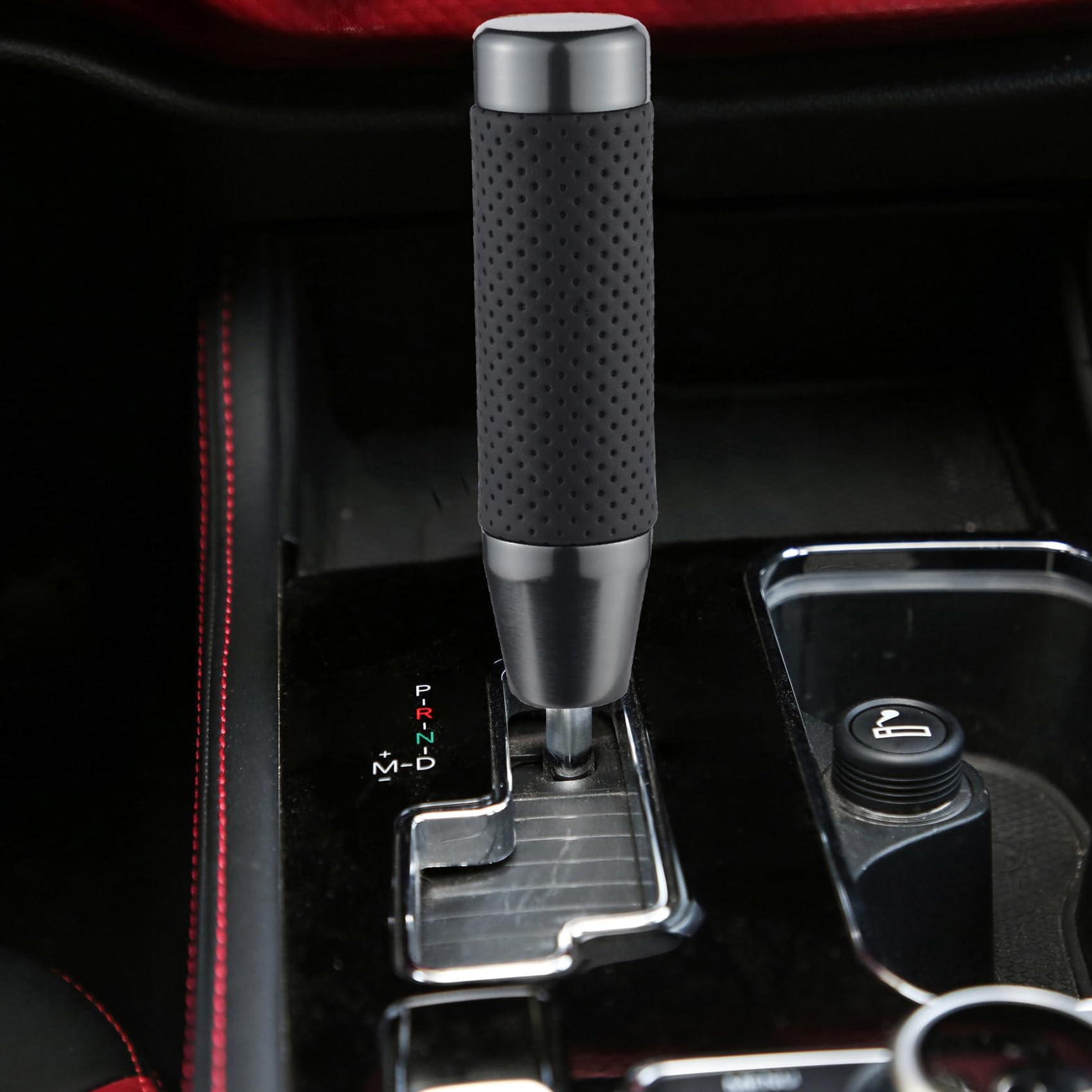 Abfer Weighted Shift Knob Short Stick Gear Shifter Adapter Leather Shift Knobs For Most Automatic Manual Vehicle Trucks,Grey