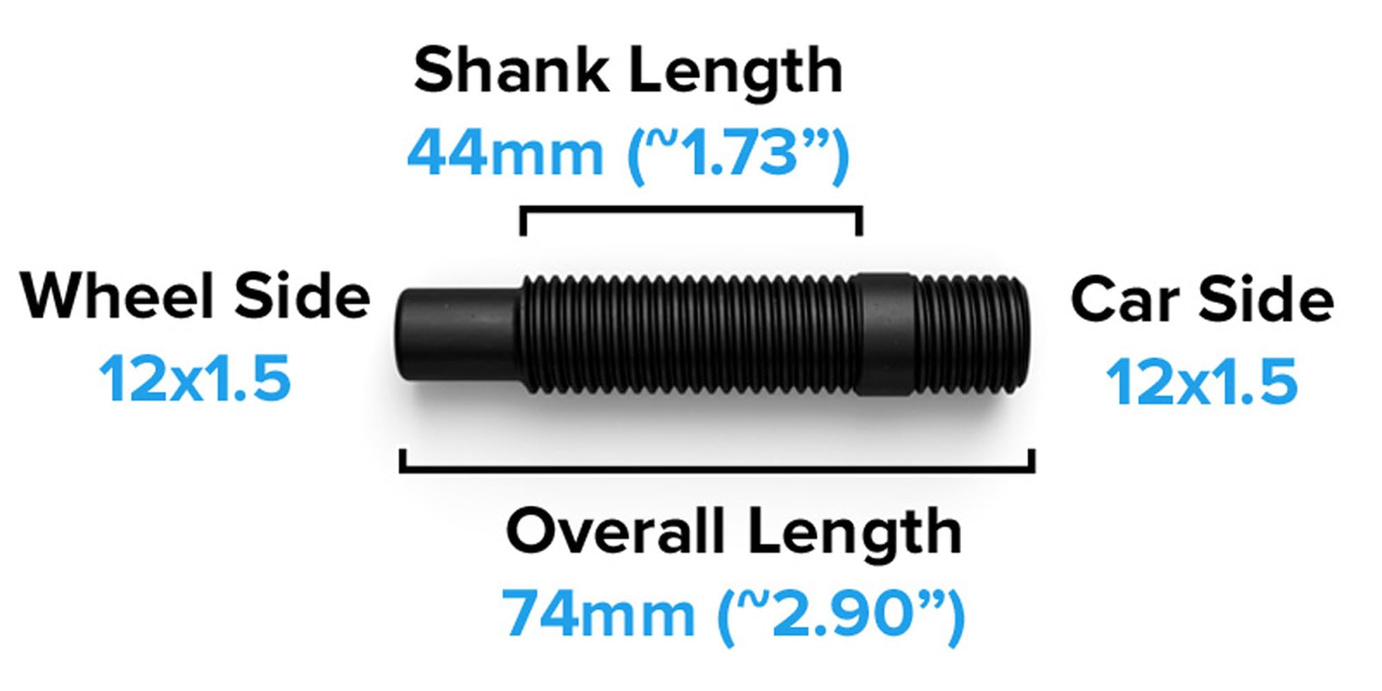 20Pcs Extended Black Wheel Stud Conversion - 12X1.5 To 12X1.5, 60Mm Total Length, 44Mm Shank Length - Compatible With Bmw 1 3 5 Series (Ensure Vehicle Uses 12X1.5 Bolts) Screw Adapter