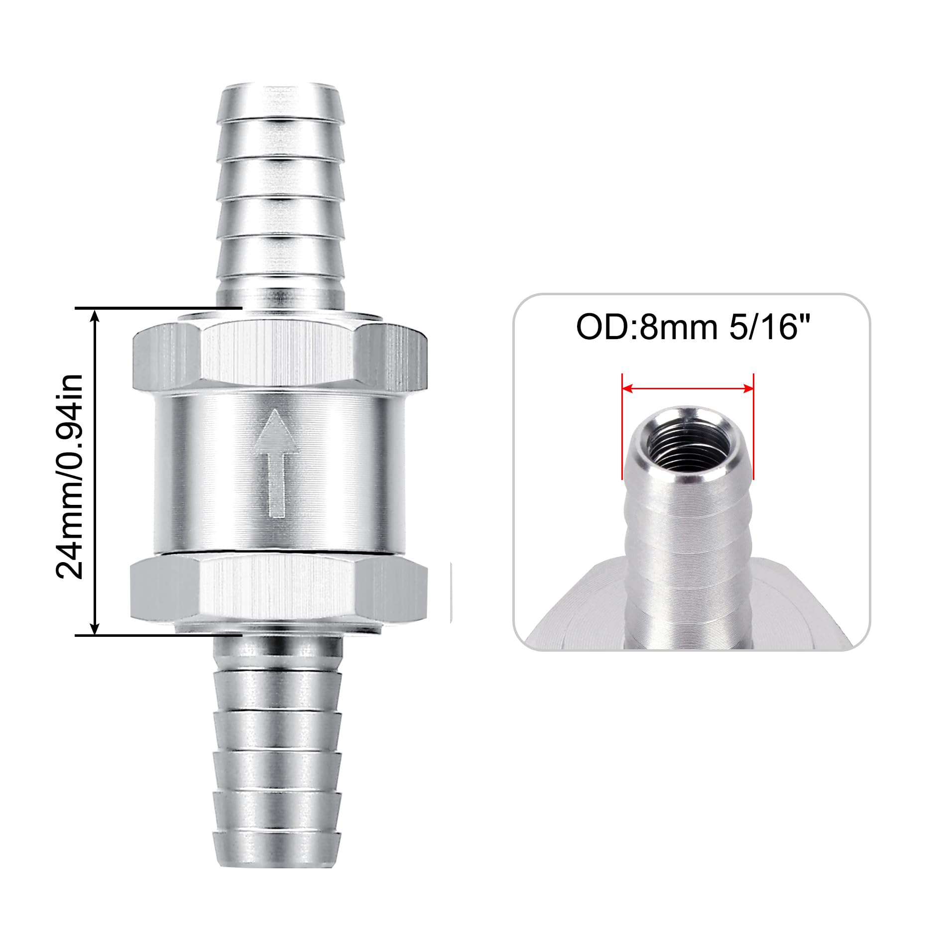 Evil Energy 5/16'' Fuel Check Valve One Way Inline Non Return Diesel Gasoline Silver(8Mm Od,2Pcs)